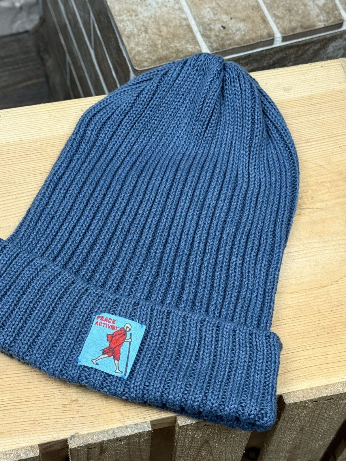 Kapital Kapital Peace Activist Blue Beanie Cotton Hat Size ONE SIZE - 3 Thumbnail