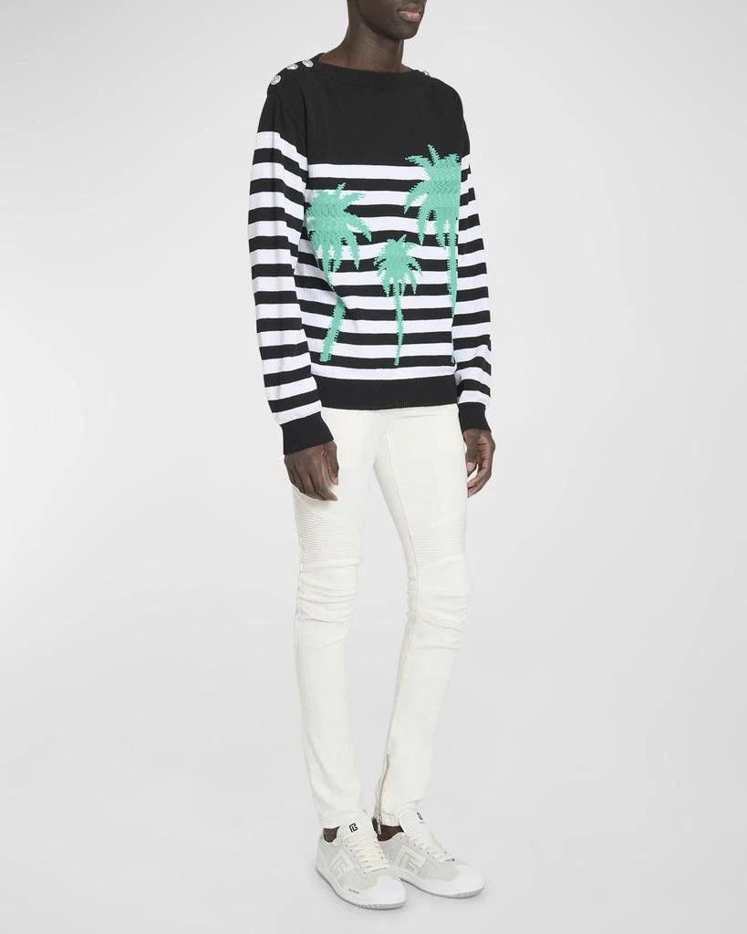 Balmain o1mt1gz0126 Palm Mariniere Boatneck Sweater in Black/White Size US XL / EU 56 / 4 - 2 Thumbnail