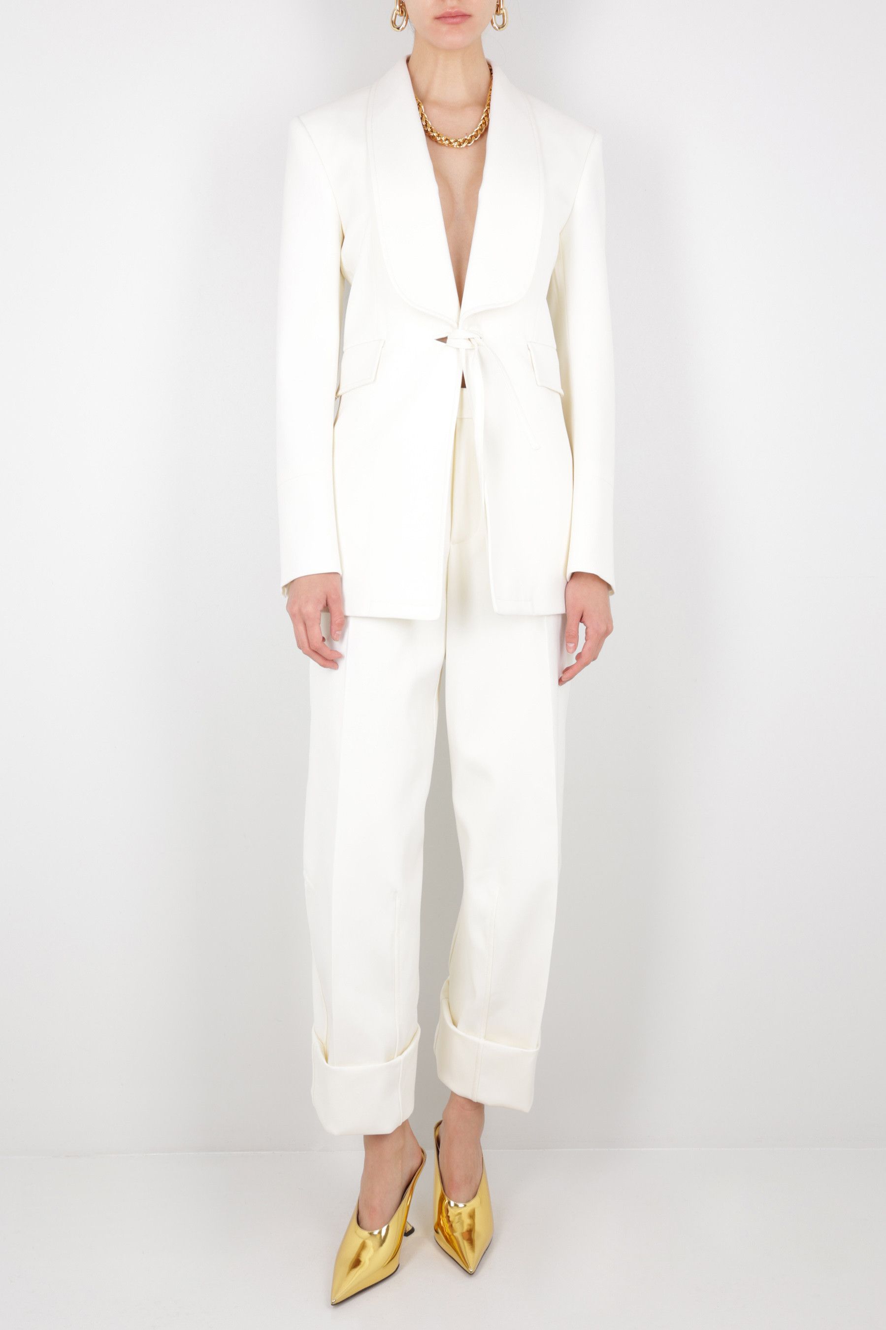 Bottega Veneta o1bcso1str0425 Shawl Collar Light Wool Jacket in Ivory Size M / US 6-8 / IT 42-44 - 2 Thumbnail