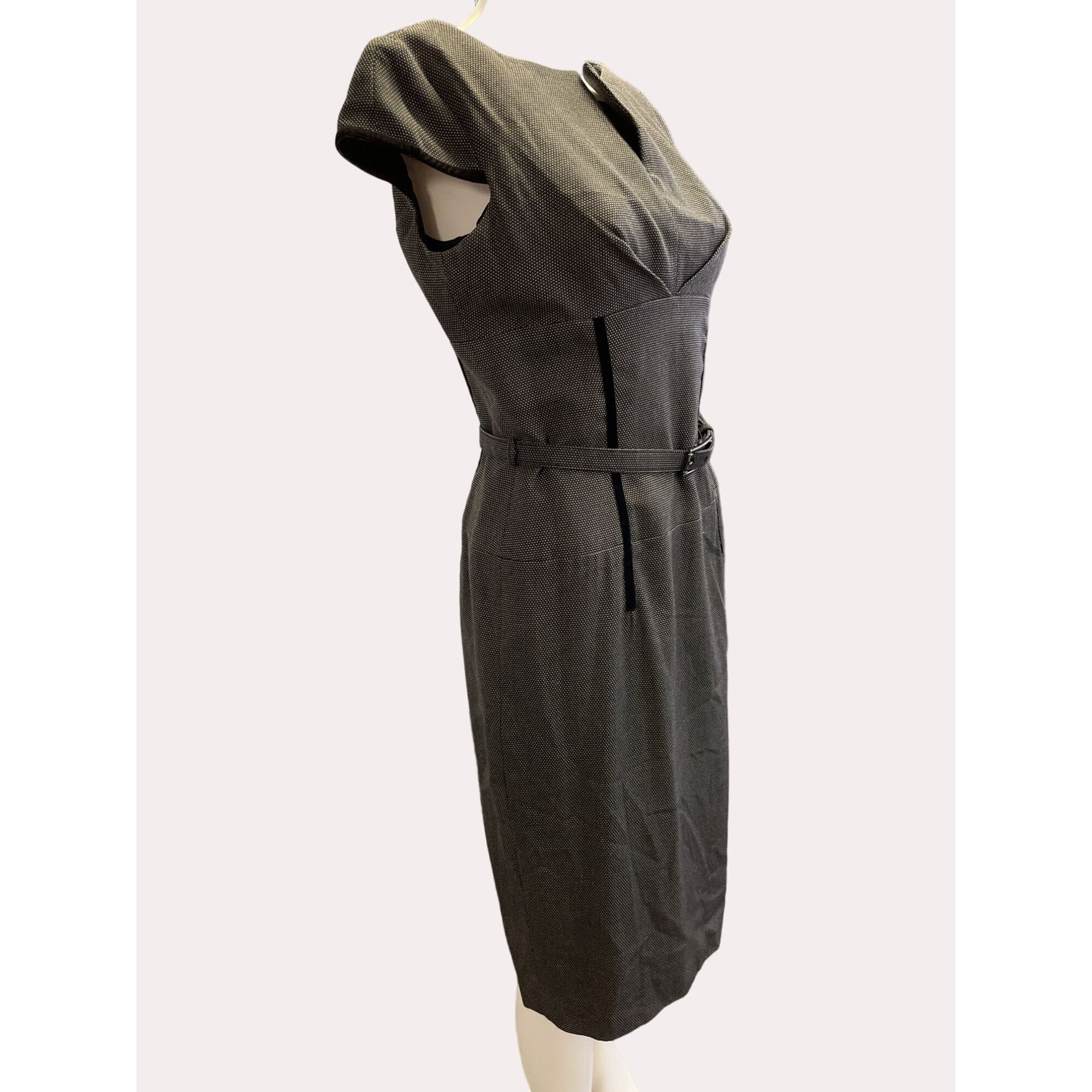 Anne Klein Anne Klein Women's Houndtooth Black & White Midi Belted Dres Size S / US 4 / IT 40 - 4 Thumbnail