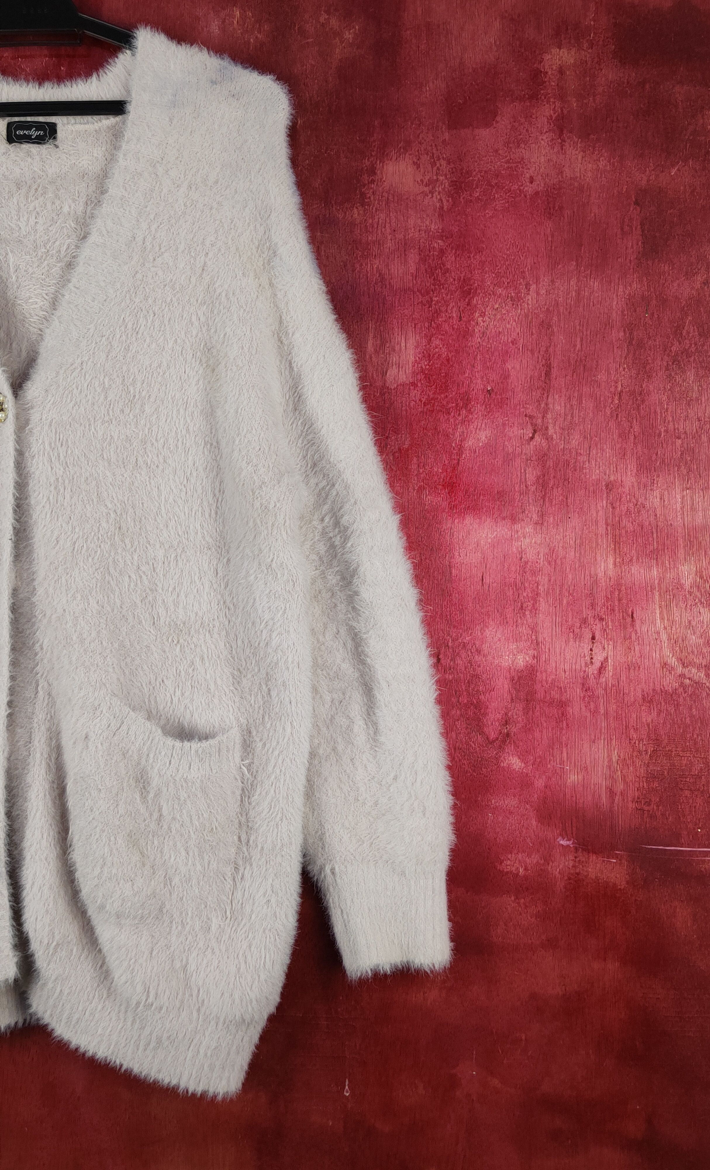 Homespun Knitwear Evelyn Beige Fur Mohair Knitwear Cardigan #S2282 Size L / US 10 / IT 46 - 6 Thumbnail