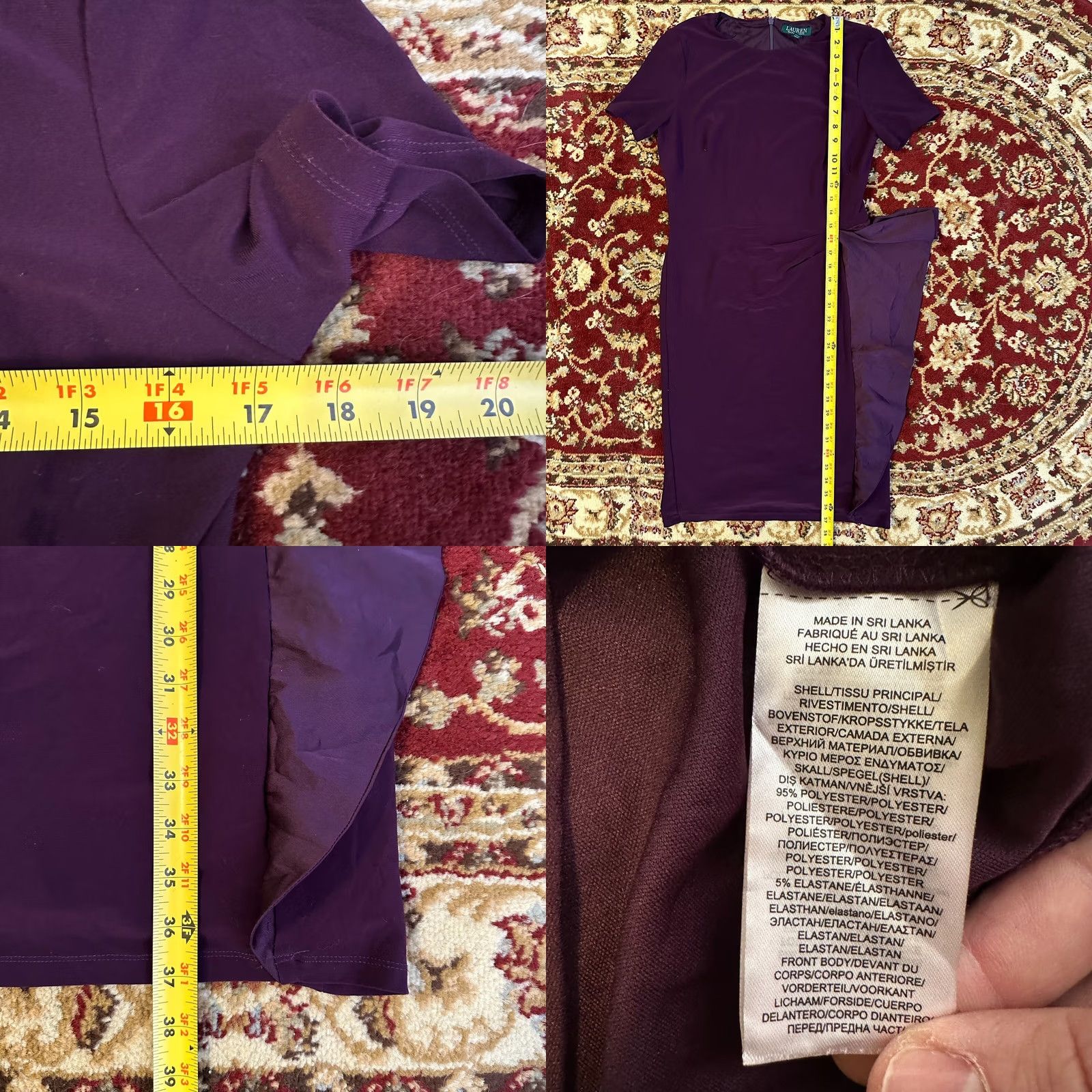 Ralph Lauren Lauren Ralph Lauren Dress Womens 8 Dark Purple Short Sleeve Polyester Size 30" / US 8 / IT 44 - 8 Thumbnail