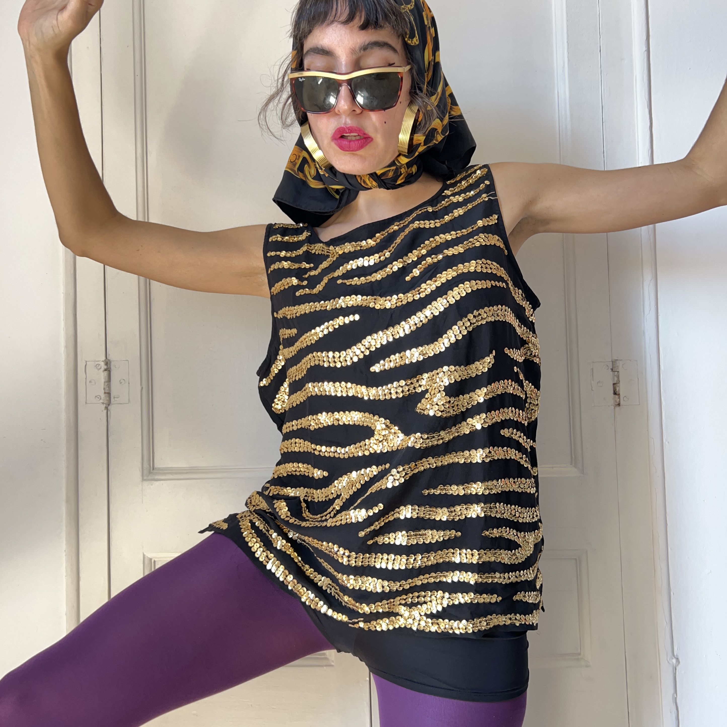 Vintage Vintage Silk Sequin Top, Black Gold Zebra Print Size L / US 10 / IT 46 - 4 Thumbnail