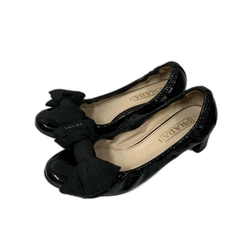 Prada Prada Black Bow Patent Leather Flats -2505 Size US 6.5 / IT 36.5 - 1 Thumbnail