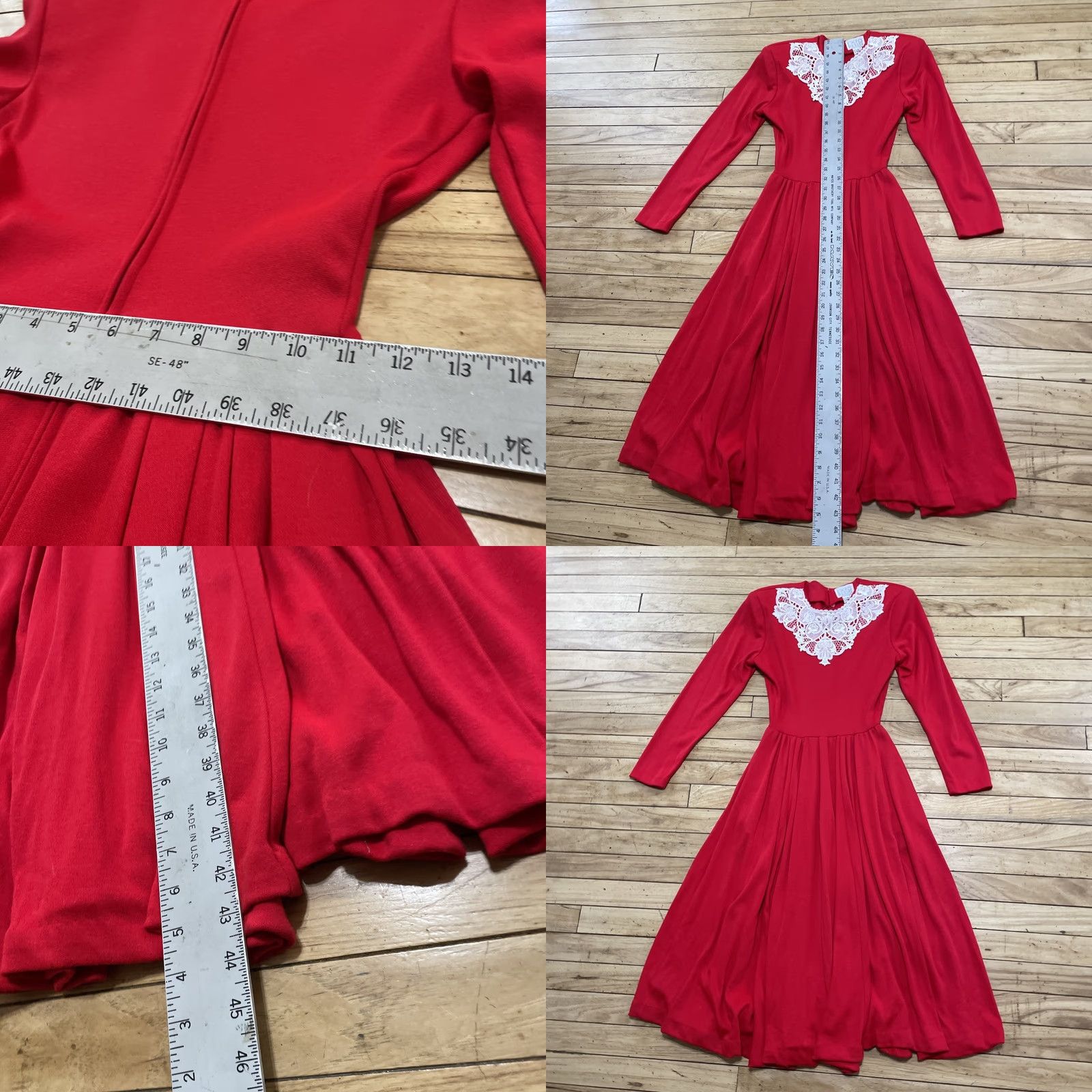 Vintage VINTAGE Expo Prairie Dress Womens 1980s Red Wool Lace Trim Made USA 8 Zipper Size M / US 6-8 / IT 42-44 - 9 Thumbnail