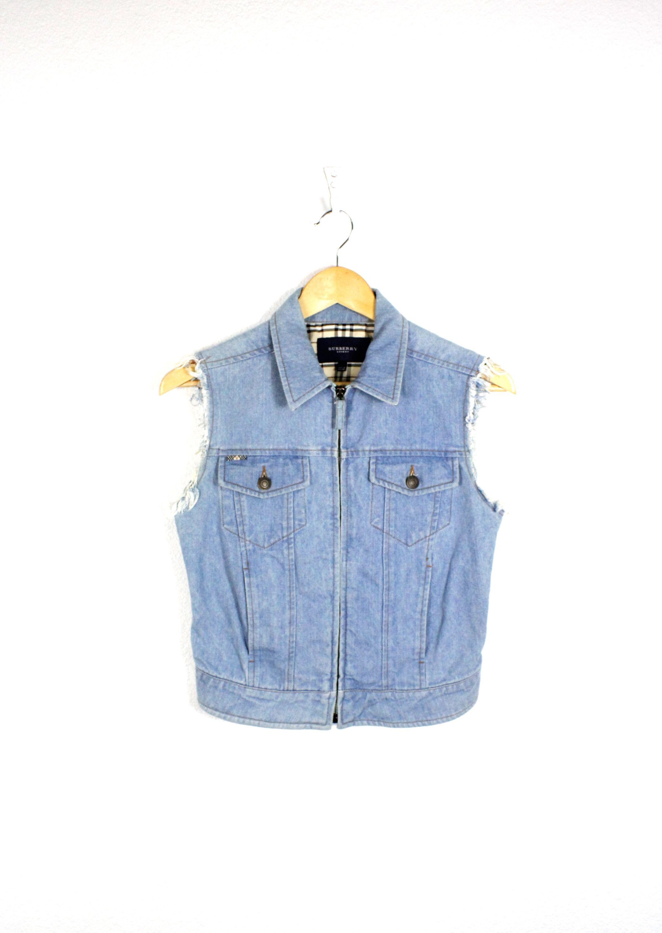Burberry Burberry Collar Beige Check Blue Denim Zip Jeans Vest Size S / US 4 / IT 40 - 1 Thumbnail