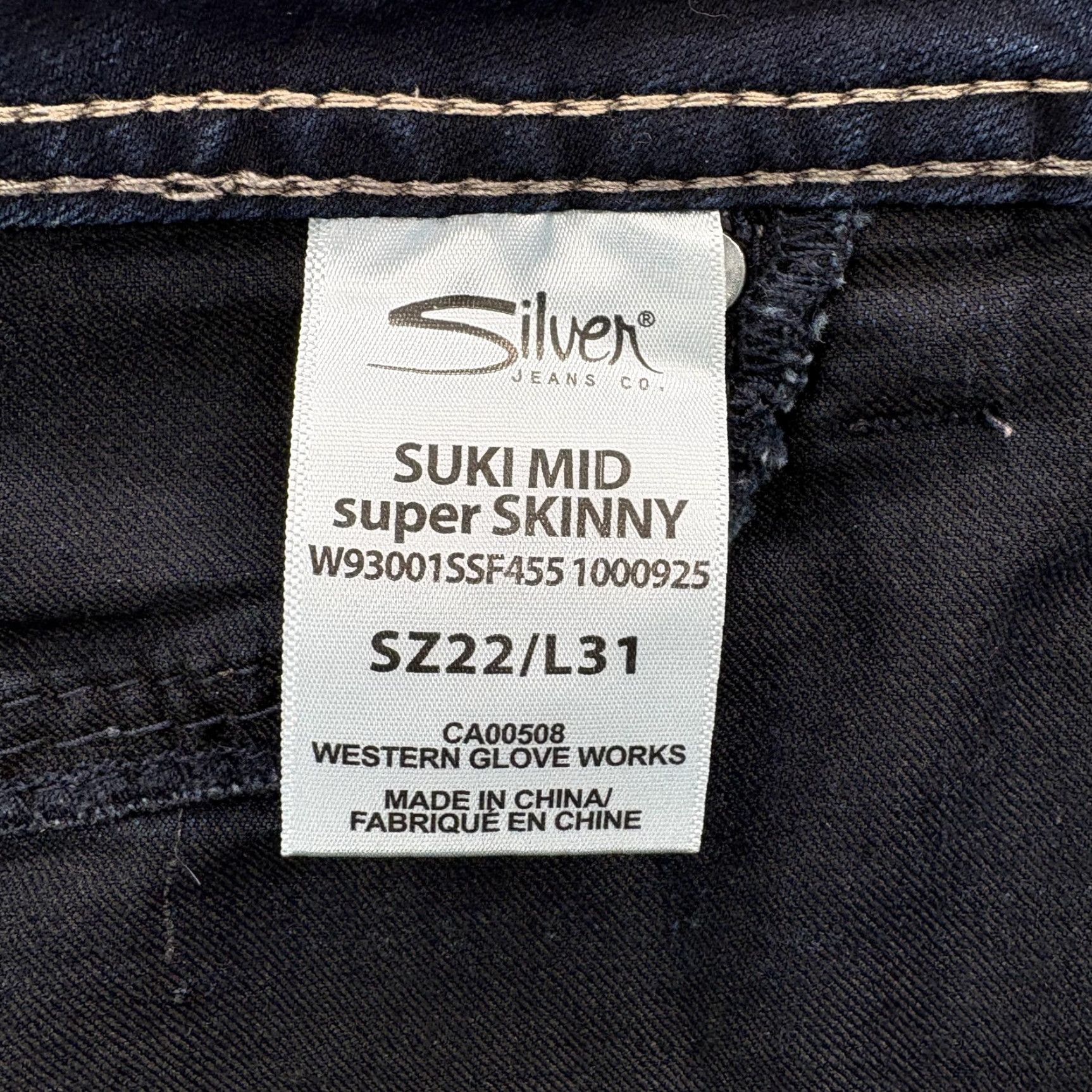 Silver Jeans Co. Silver Jeans Co. Suki Mid Super Skinny Jeans Womens 22 Blue Dark Wash Stretch Denim Slim Pockets 5-Pocket Rise Mid Size 40" / US 18 - 5 Thumbnail