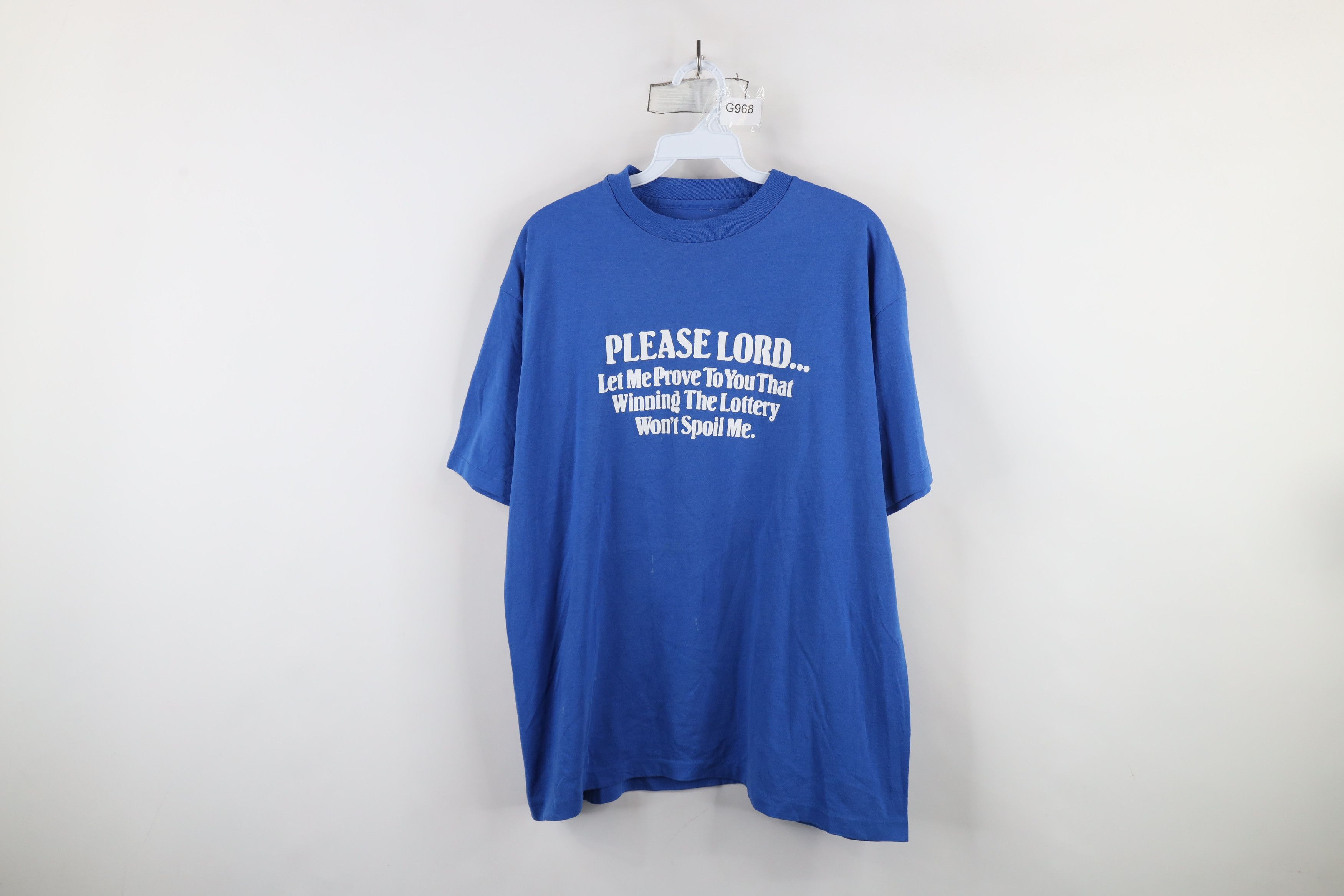 Vintage Vintage 90s Please Lord Let Me Win The Lottery T-Shirt Blue Size US L / EU 52-54 / 3 - 1 Thumbnail