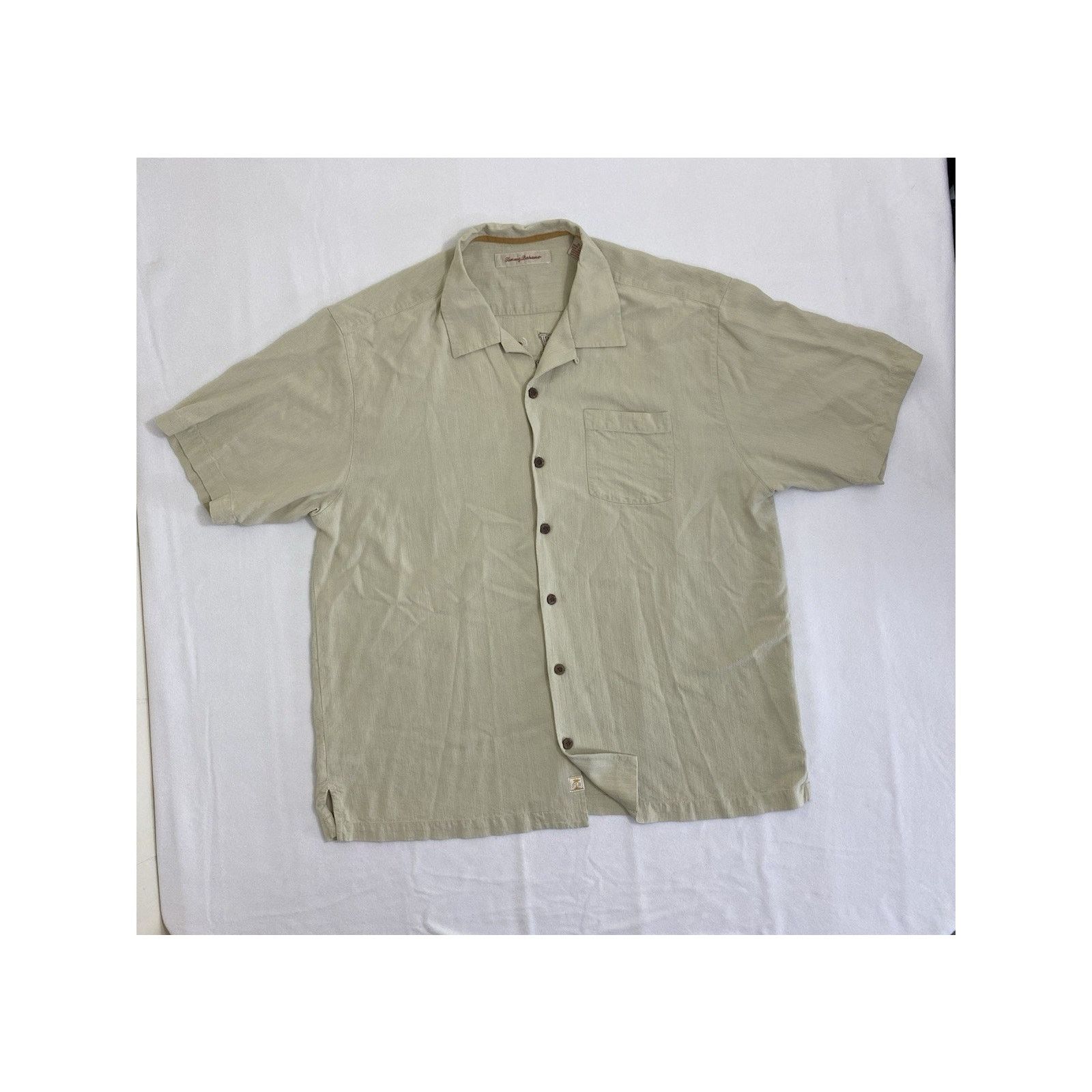 Tommy Bahama Tommy Bahama "Third & Long" silk camp shirt Mens XL Beige Size US XL / EU 56 / 4 - 1 Thumbnail