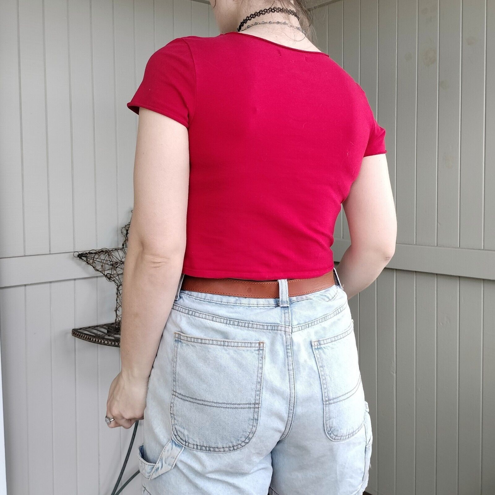 Other Ally Crop Top Short Sleeve Ruched Baby Tee Lettuce Hem Size M / US 6-8 / IT 42-44 - 2 Thumbnail