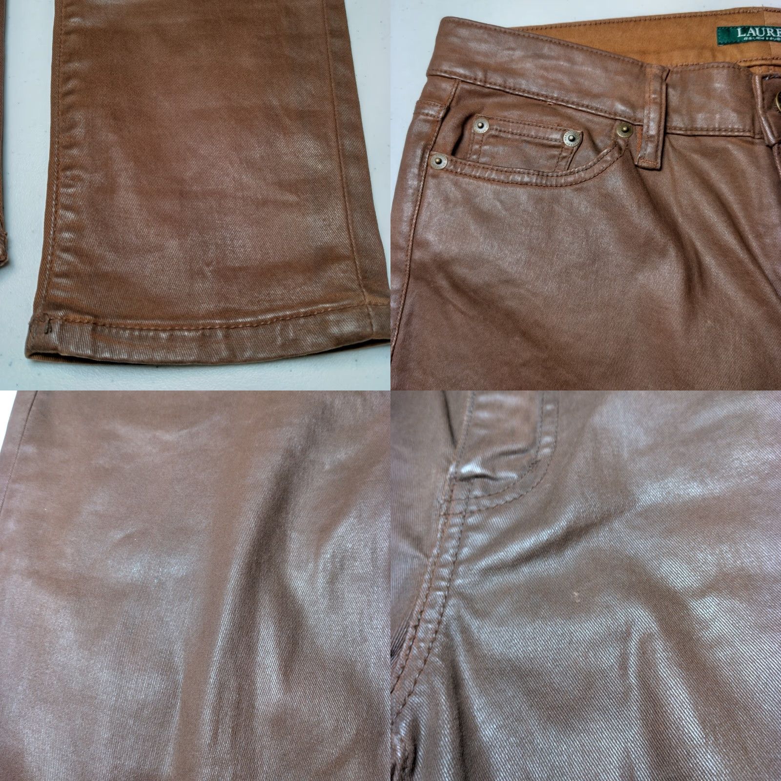 Ralph Lauren Lauren Ralph Lauren Premier Skinny Ankle Pants Size 8 Brown Coated Faux Leather Cotton Blend Twill Slim 31" Waist 39" Outseam Womens Vintage? Size 30" / US 8 / IT 44 - 11 Thumbnail