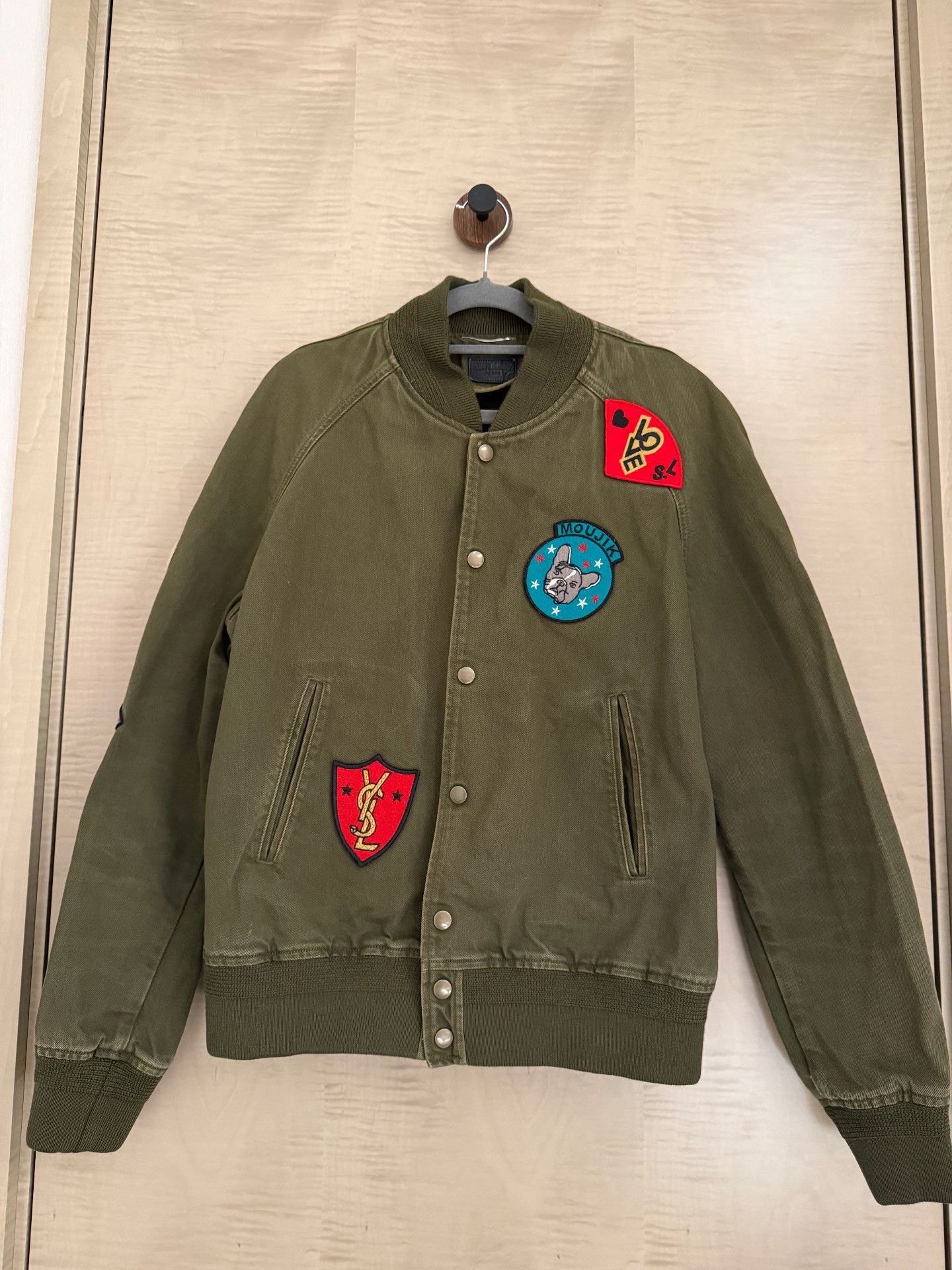 Saint Laurent Paris Saint Laurent Olive Green Patch Bomber Jacket Size US L / EU 52-54 / 3 - 1 Thumbnail