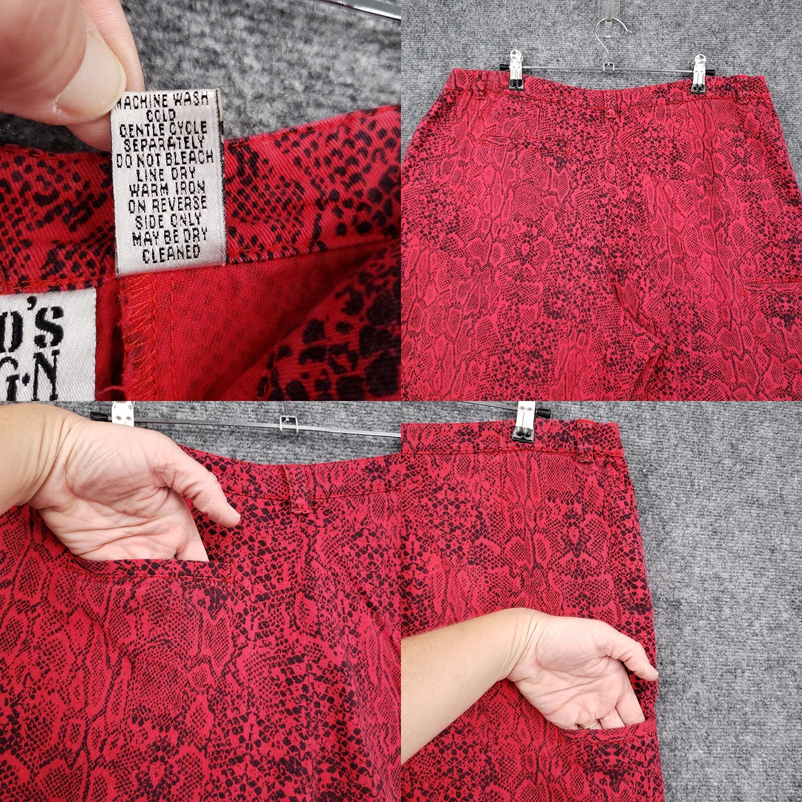 Vintage Chicos Pants Women 16 Red Cropped High Rise Animal Print Snakeskin Pockets Stretch Size 38" / US 16 / IT 52 - 9 Thumbnail