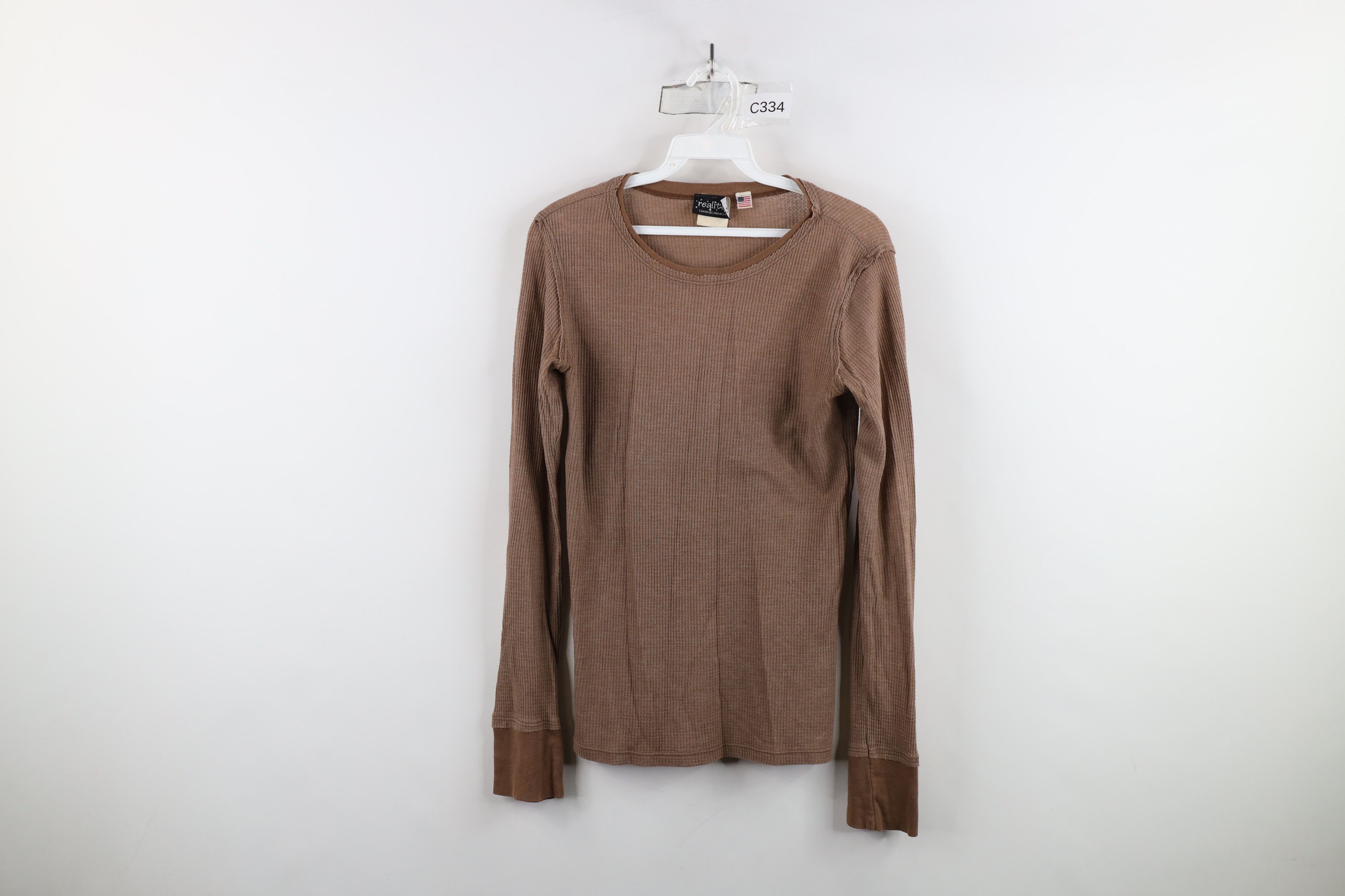 Vintage Vintage 90s Babydoll Thermal Waffle Knit T-Shirt Brown USA Size M / US 6-8 / IT 42-44 - 1 Thumbnail