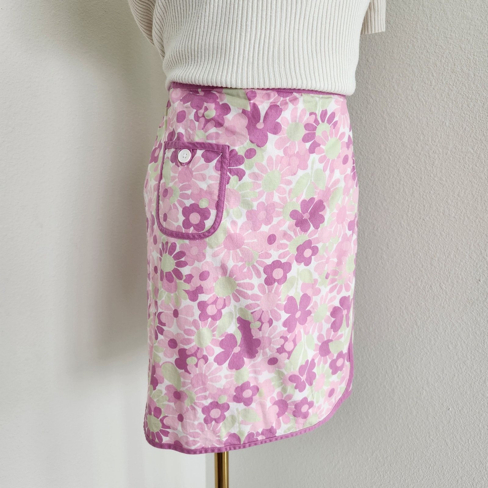 Vintage Vintage Y2K Ann Taylor Loft Pink White Wrap Mini Skirt 6 Size 26" / US 2 / IT 38 - 3 Thumbnail