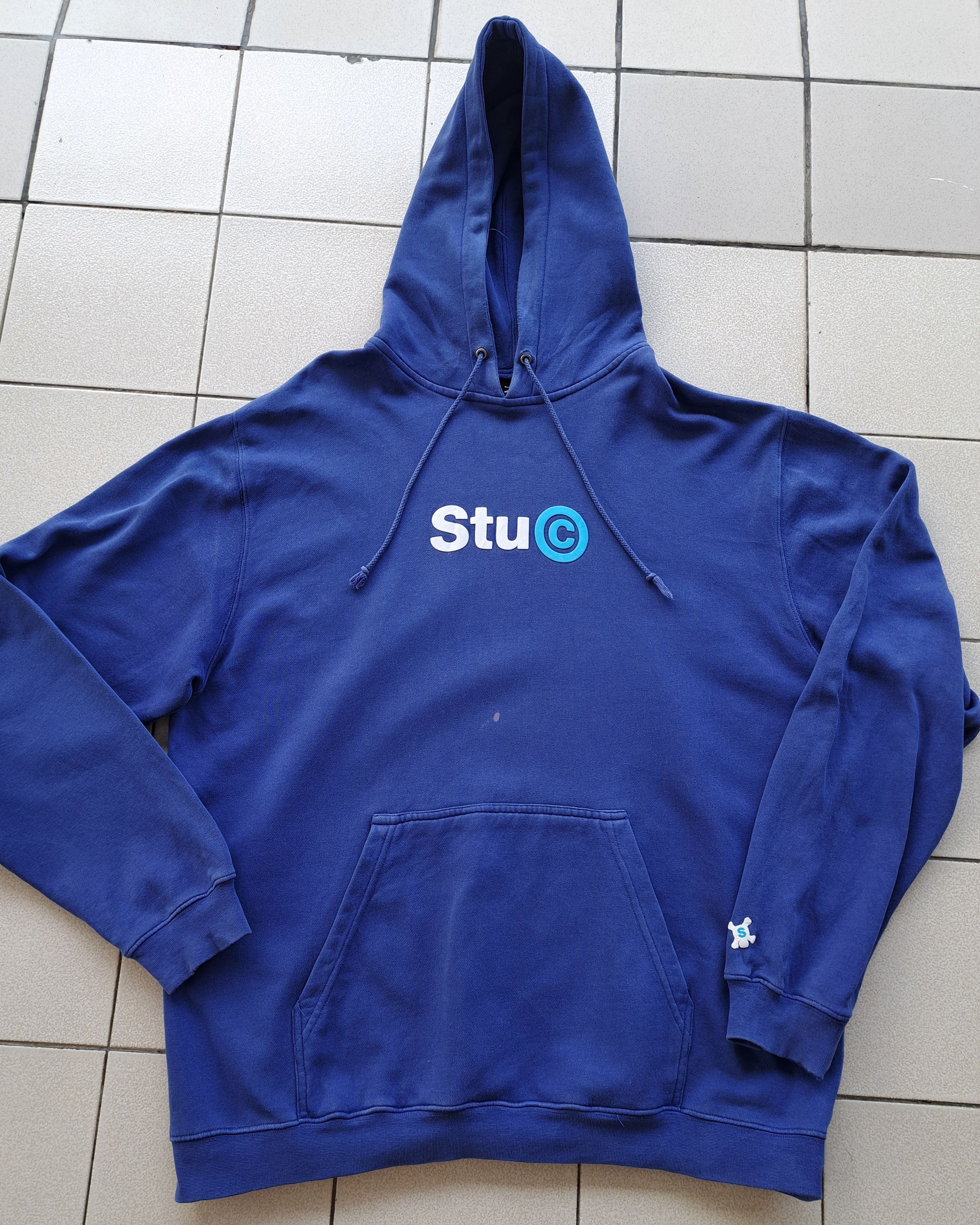 image of 90's Stussy 'stuc' Pullover Hoodie in Blue, Men's (Size XL)