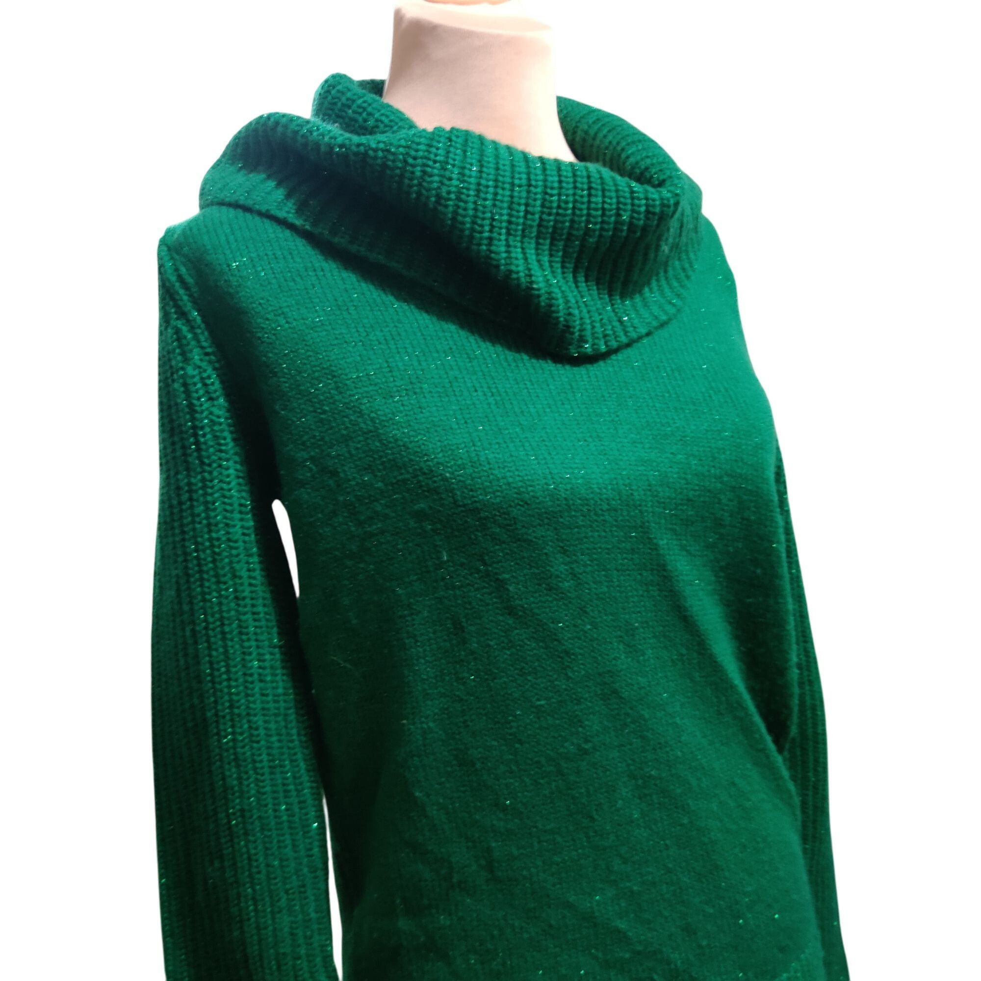 Faded Glory Faded Glory M Green Metallic Cowl Neck Sweater Ribbed Sleeve Size M / US 6-8 / IT 42-44 - 2 Thumbnail