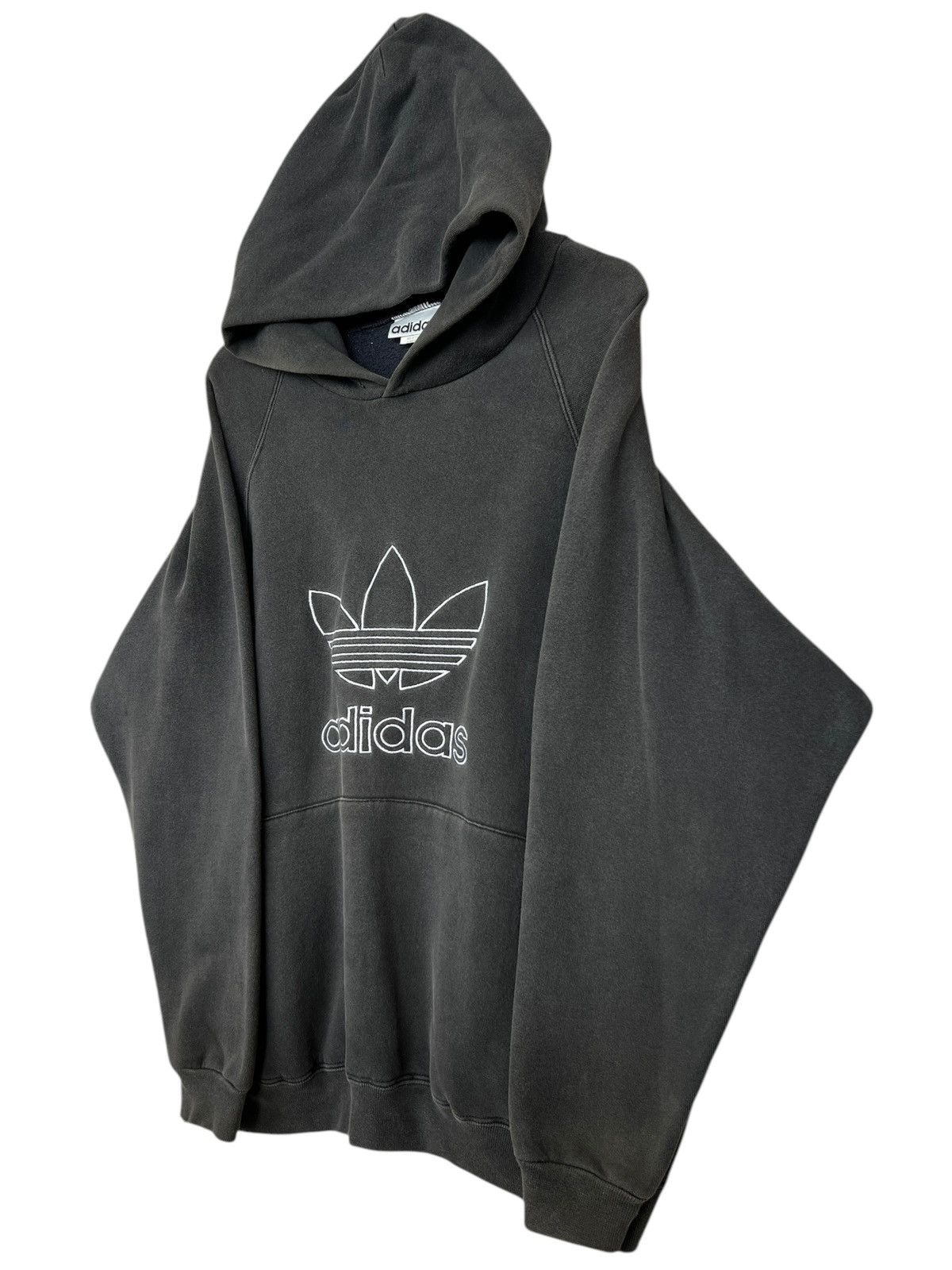 Vintage Vintage 90s Adidas Distressed Sunfaded Baggy Black Hoodie Size US XL / EU 56 / 4 - 3 Thumbnail