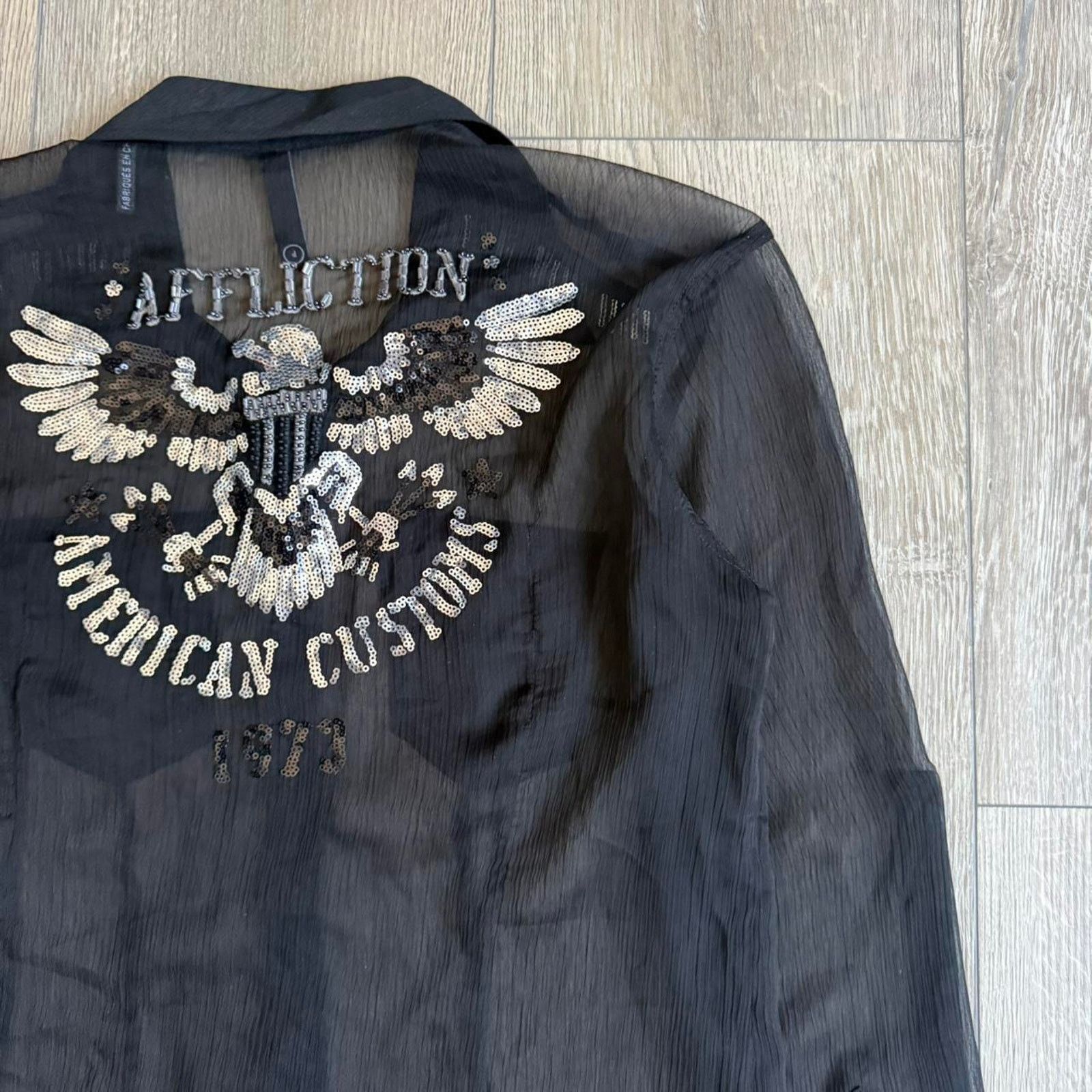 Affliction Vintage y2k affliction black premium women's sheer button up Size S / US 4 / IT 40 - 3 Thumbnail