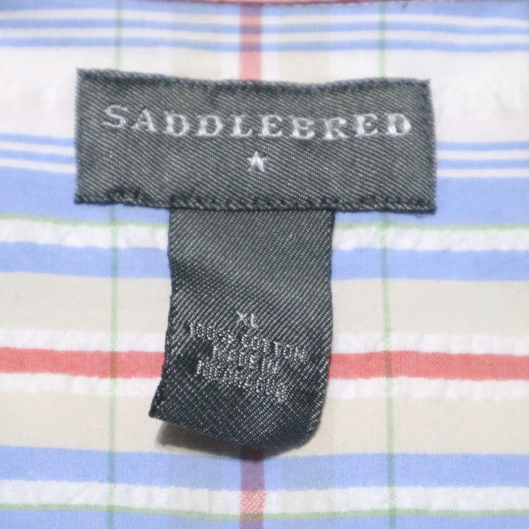 X-LARGE Saddlebred Shirt Button-Up Men XL Red White Blue Striped Casual Workwear 100% Polyester, Short Sleeve, Multicolor, Regular Fit, Adults, Button-Down Size US XL / EU 56 / 4 - 3 Thumbnail