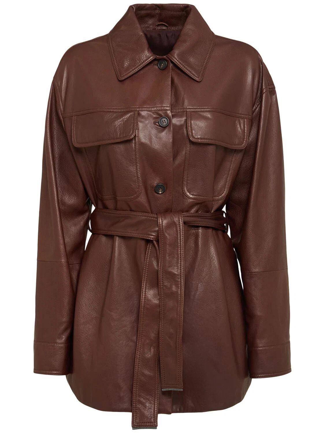 BRUNELLO CUCINELLI Bordeaux Leather Jacket New & Authentic