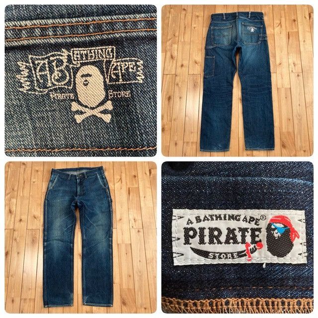 Bape BAPE CROSS BORN APE HEAD Painter Denim Pants NIGO ★size S Size US 30 / EU 46 - 1 Thumbnail