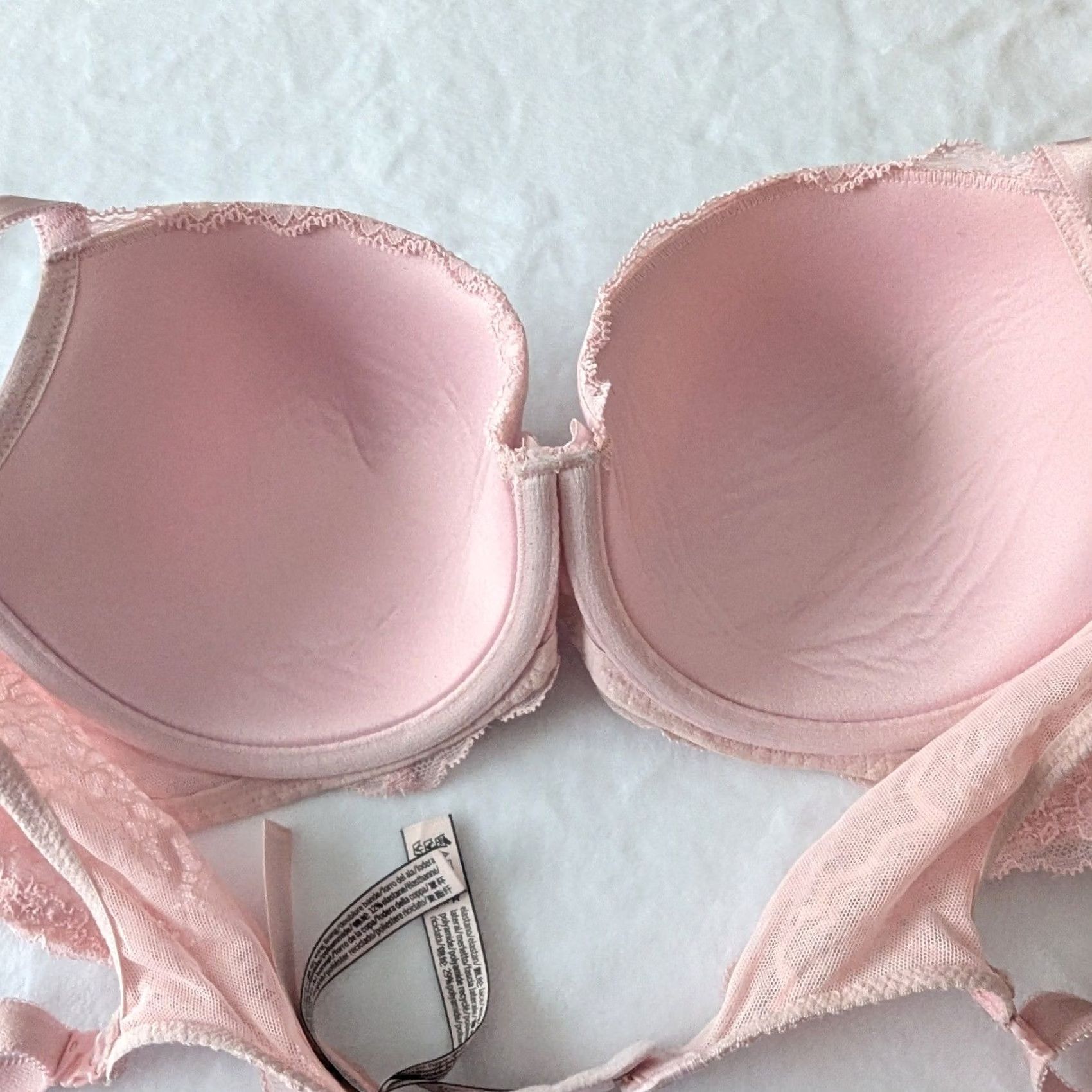 Victoria's Secret Victoria's Secret Light Pink Lace Trim Demi Bra 36D/D80 Pink Lined Push Up Underwired Womens Size ONE SIZE - 2 Thumbnail