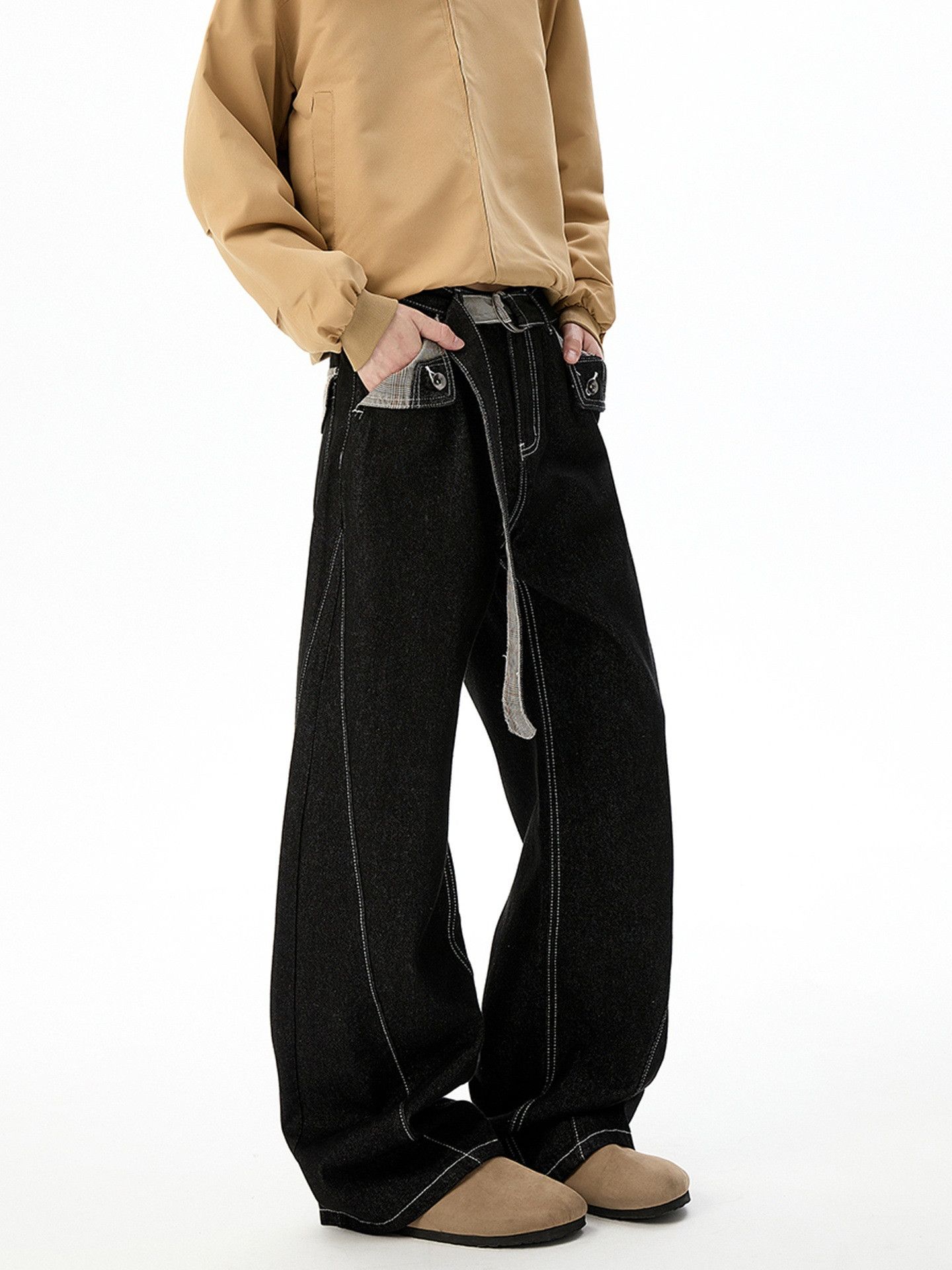 Jean American retro patchwork black loose casual jeans for men Size US 32 / EU 48 - 3 Thumbnail