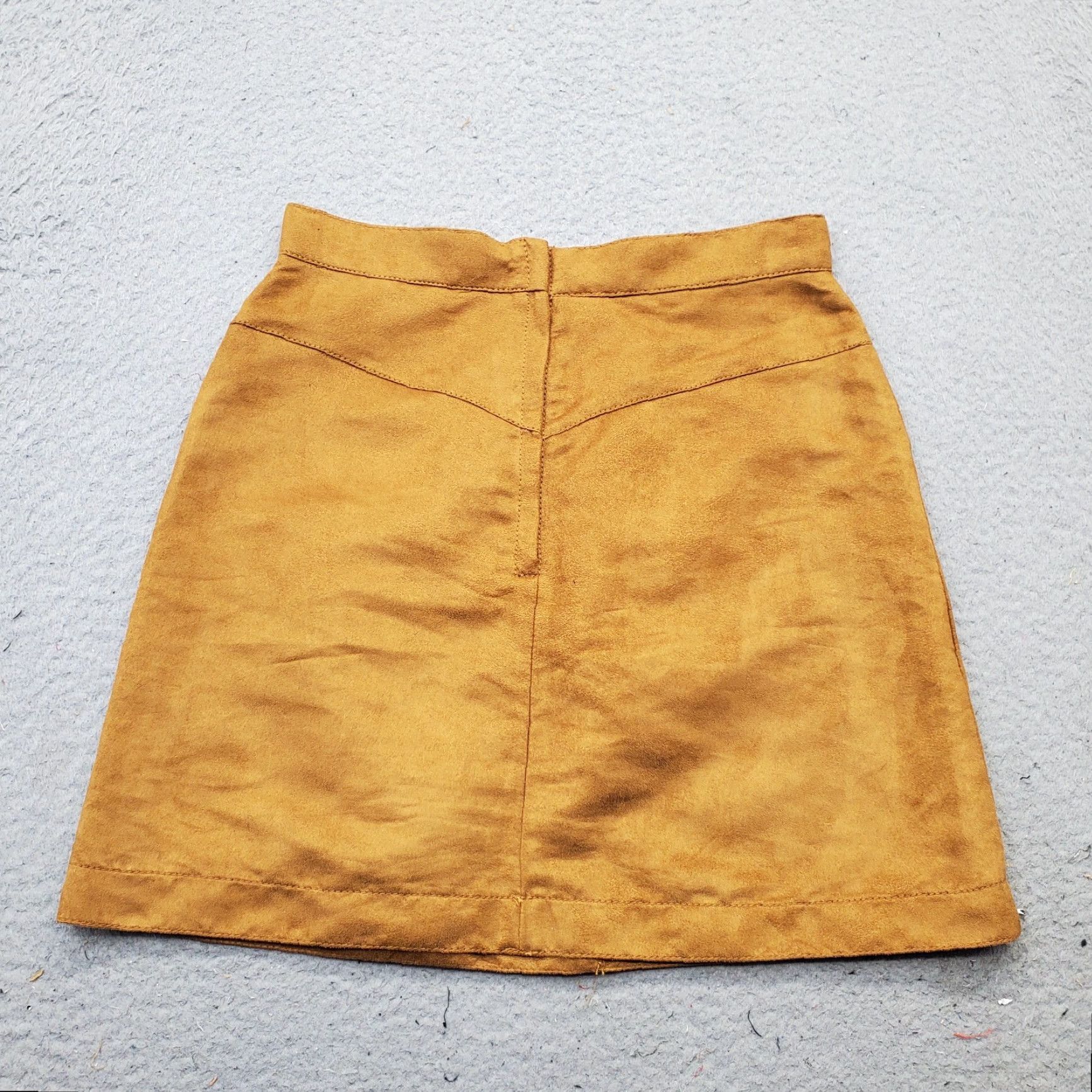 H&M H&M Womens Size 6 Brown Faux Suede Leather A-Line Mini Skirt Classic Snap Front Shirt? Size 28" / US 6 / IT 42 - 2 Thumbnail