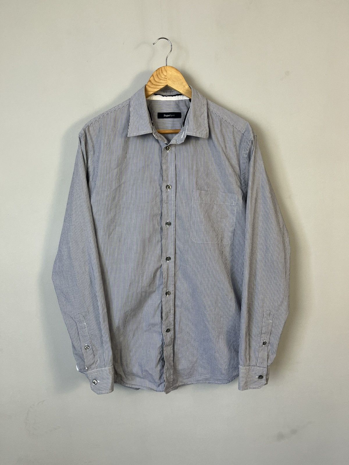 Ermenegildo Zegna Ermenegildo Zegna Luxury Striped Cotton Long Sleeve Shirt Size US L / EU 52-54 / 3 - 1 Thumbnail