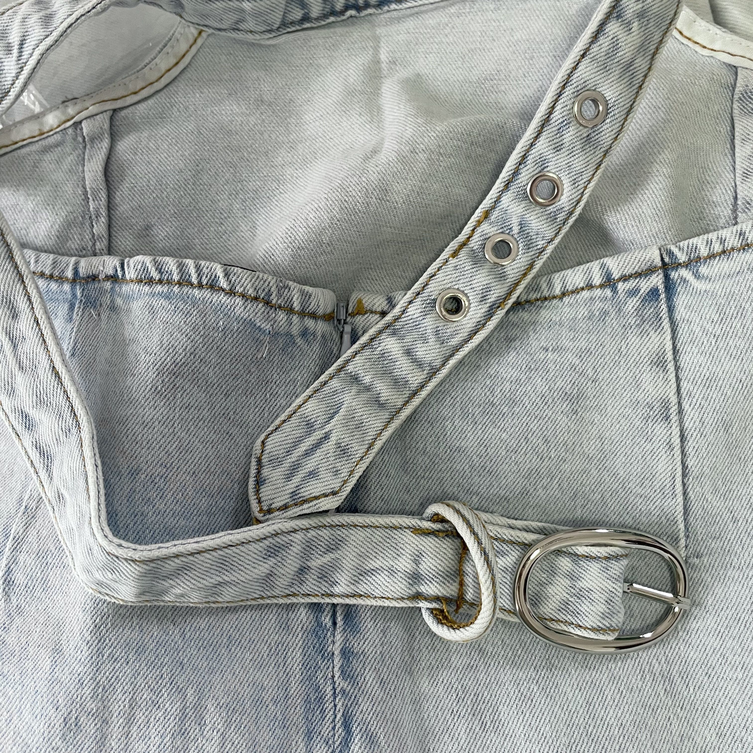 WeWoreWhat We Wore What Cutout Waist Belted Denim Mini Skirt Size XL Size 36" / US 14 / IT 50 - 9 Thumbnail