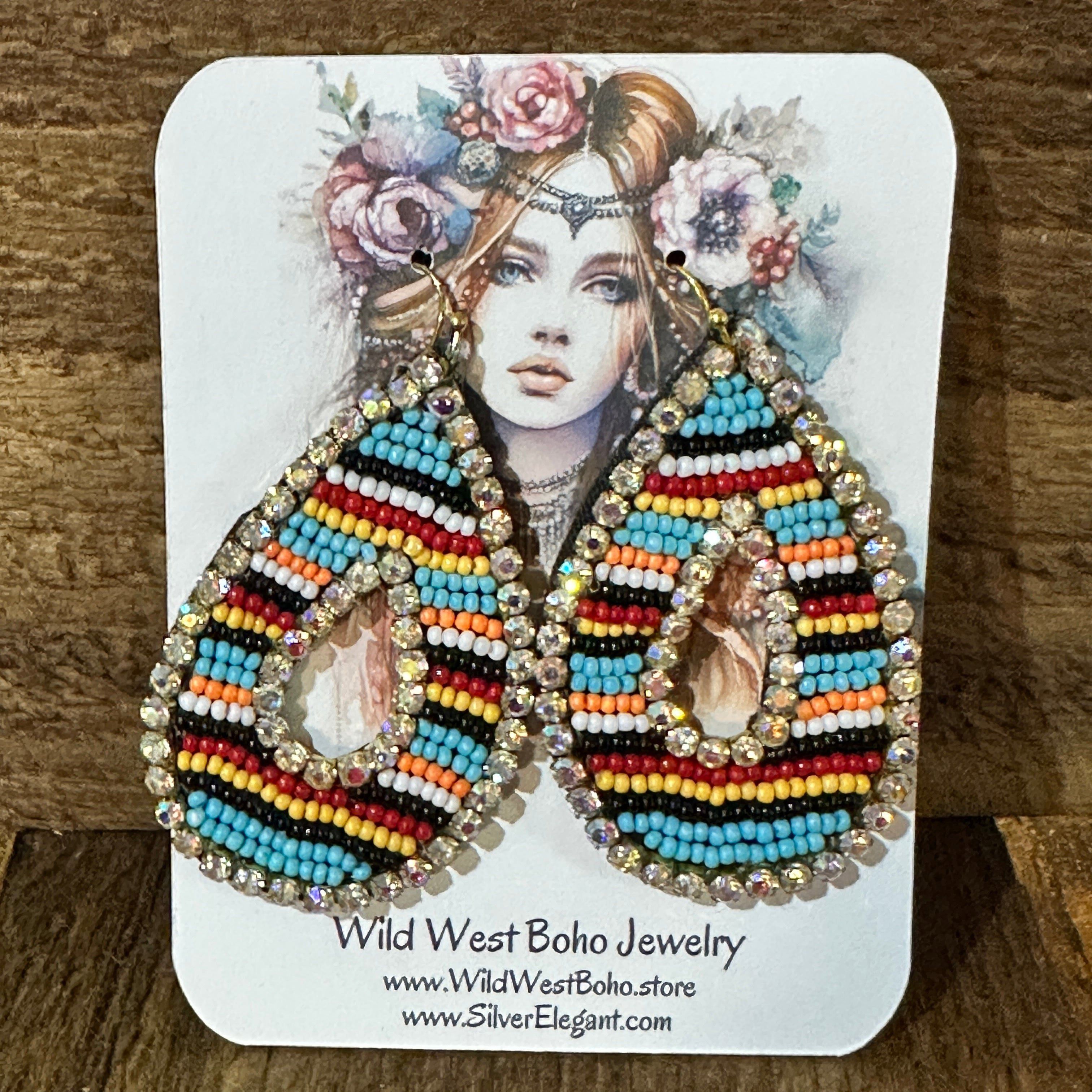 Other Southwestern Chic Teardrop Dangle Earrings, Rhinestones Seed Size ONE SIZE - 2 Thumbnail