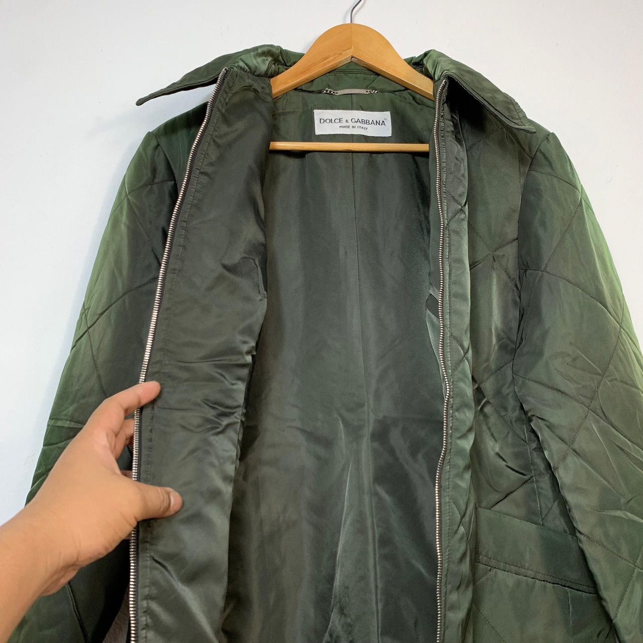 Dolce & Gabbana Vintage Olive Green Diamond Quilted Military Liner Jacket Size US M / EU 48-50 / 2 - 12 Thumbnail
