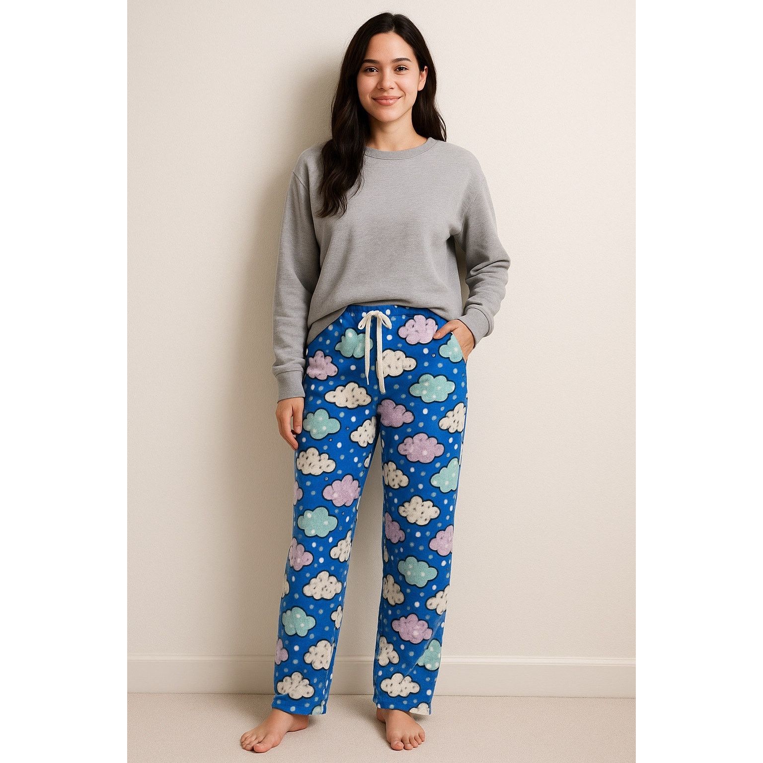 Other Cozy Cloud Print Pajama Pants Blue Fleece Lounge S Size ONE SIZE - 1 Thumbnail