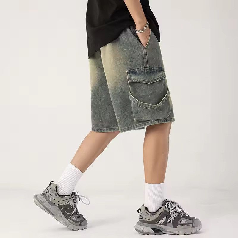 Japanese Brand New Distressed Cargo Shorts - Olive Green, Streetwear Style Size US 34 / EU 50 - 5 Thumbnail