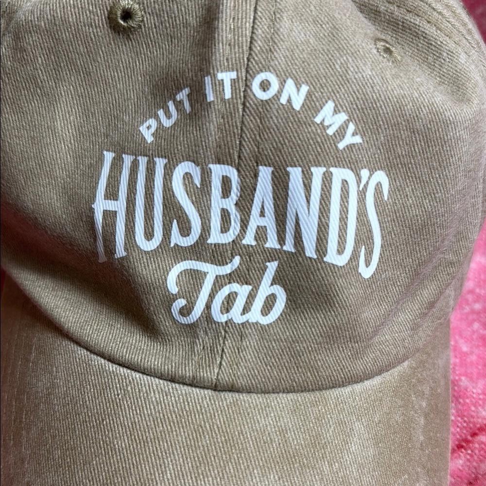 Designer “Put it on my husbands tab” Tan Baseball Cap with Fun Slogan Size ONE SIZE - 3 Thumbnail