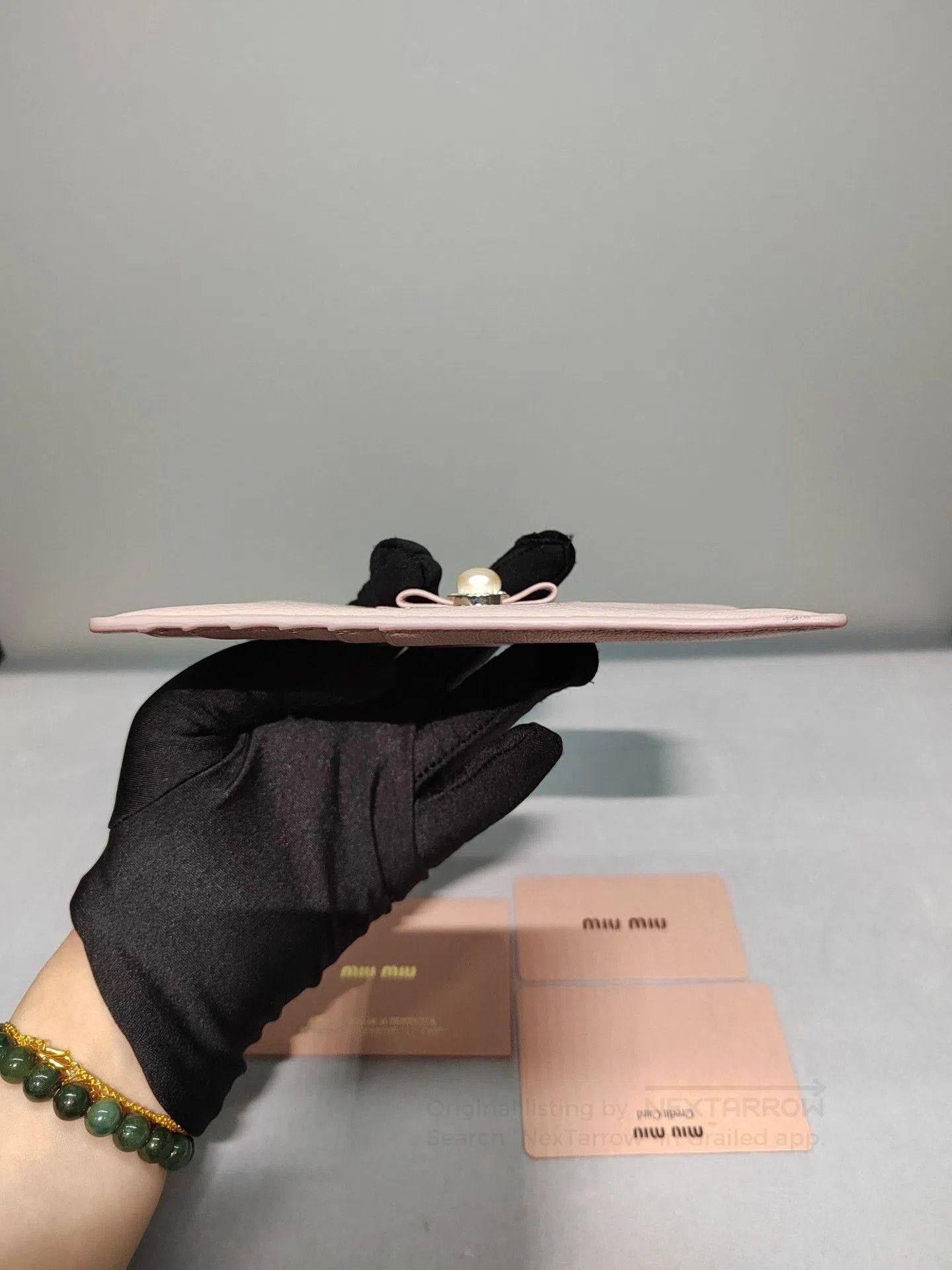 Miu Miu Miu Miu Pink Sheepskin Pearl Bow Coin Purse. Size ONE SIZE - 5 Thumbnail