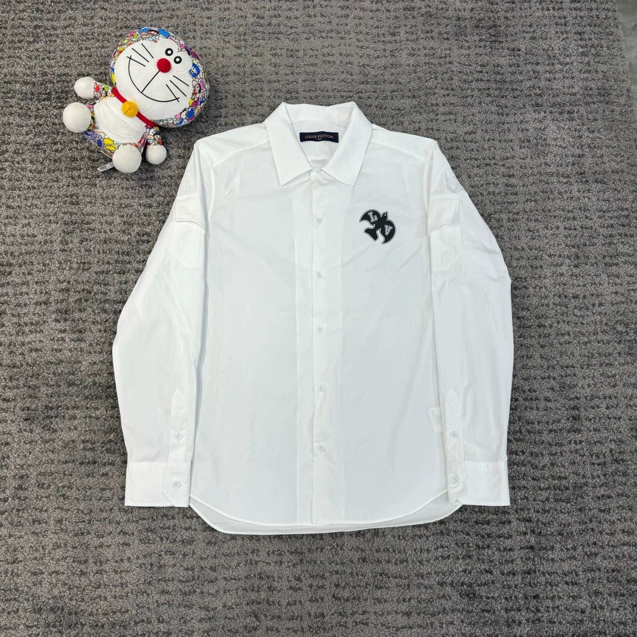 louis vuitton white peace dove logo shirt
