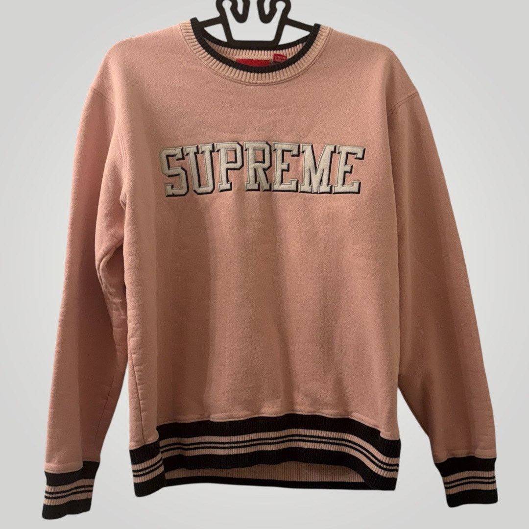 Supreme Felt Shadow Crewneck SS17 Pink Striped Rib Sweater