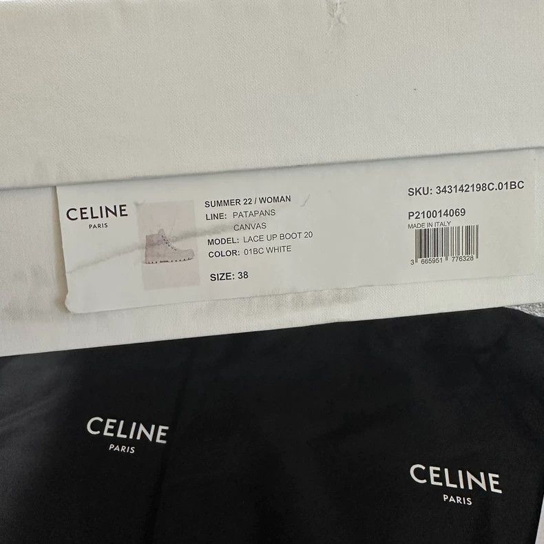 Celine CELINE Logo canvas lace-up sneakers small white booties ca Size US 7.5 / IT 37.5 - 7 Thumbnail