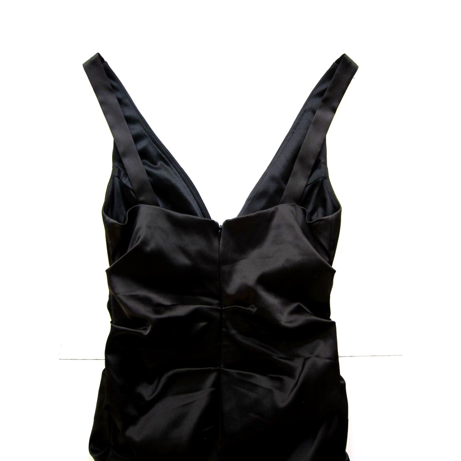 Vintage VINTAGE Xscape Joanna Chen Black Satin Stretch Ruched V-Neck Bodycon Party Prom Dress 8 Size M / US 6-8 / IT 42-44 - 6 Thumbnail