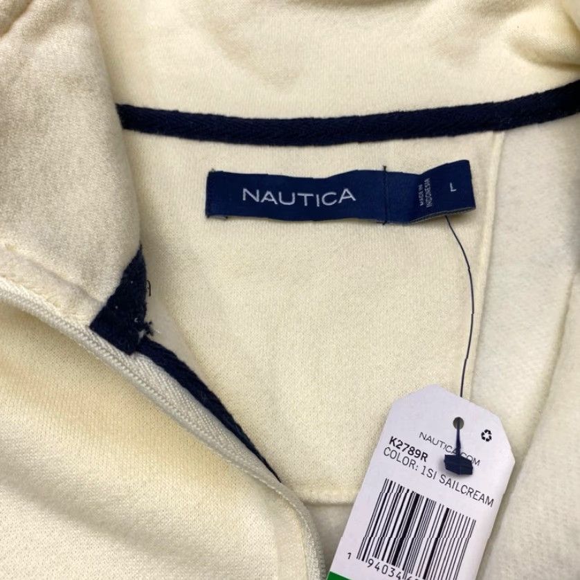 Nautica Nautica 1/4 Zip Sweater Pullover Mens L Blue Cream Stripe New NWT 8091 Size US L / EU 52-54 / 3 - 7 Thumbnail