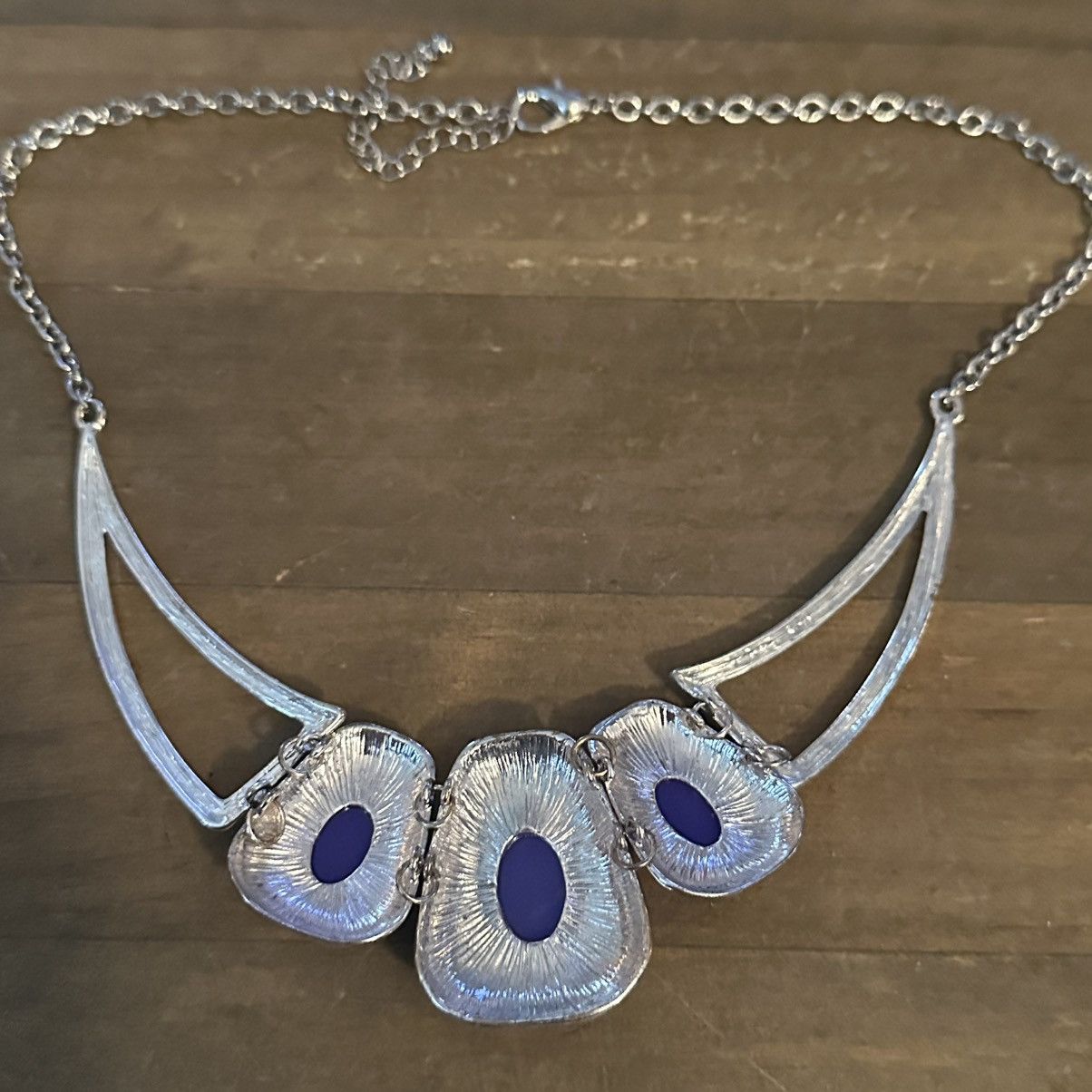 Other Silver tone ornate blue cabochon stone statement necklace Size ONE SIZE - 4 Thumbnail