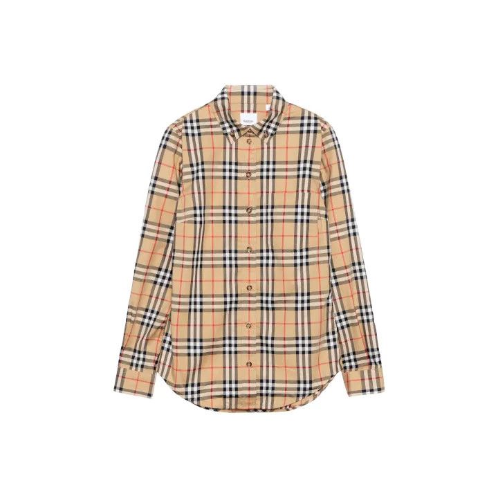 Burberry Burberry Beige Plaid Long Sleeve Shirt for Women 0079 Size S / US 4 / IT 40 - 1 Thumbnail