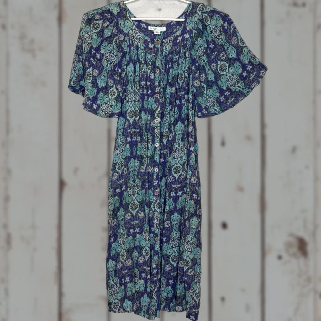Vintage VINTAGE Go Softly Patio Lounge Button Front Midi Dress Womens Size PP Short Sleeve Rayon Size 28" / US 6 / IT 42 - 1 Thumbnail