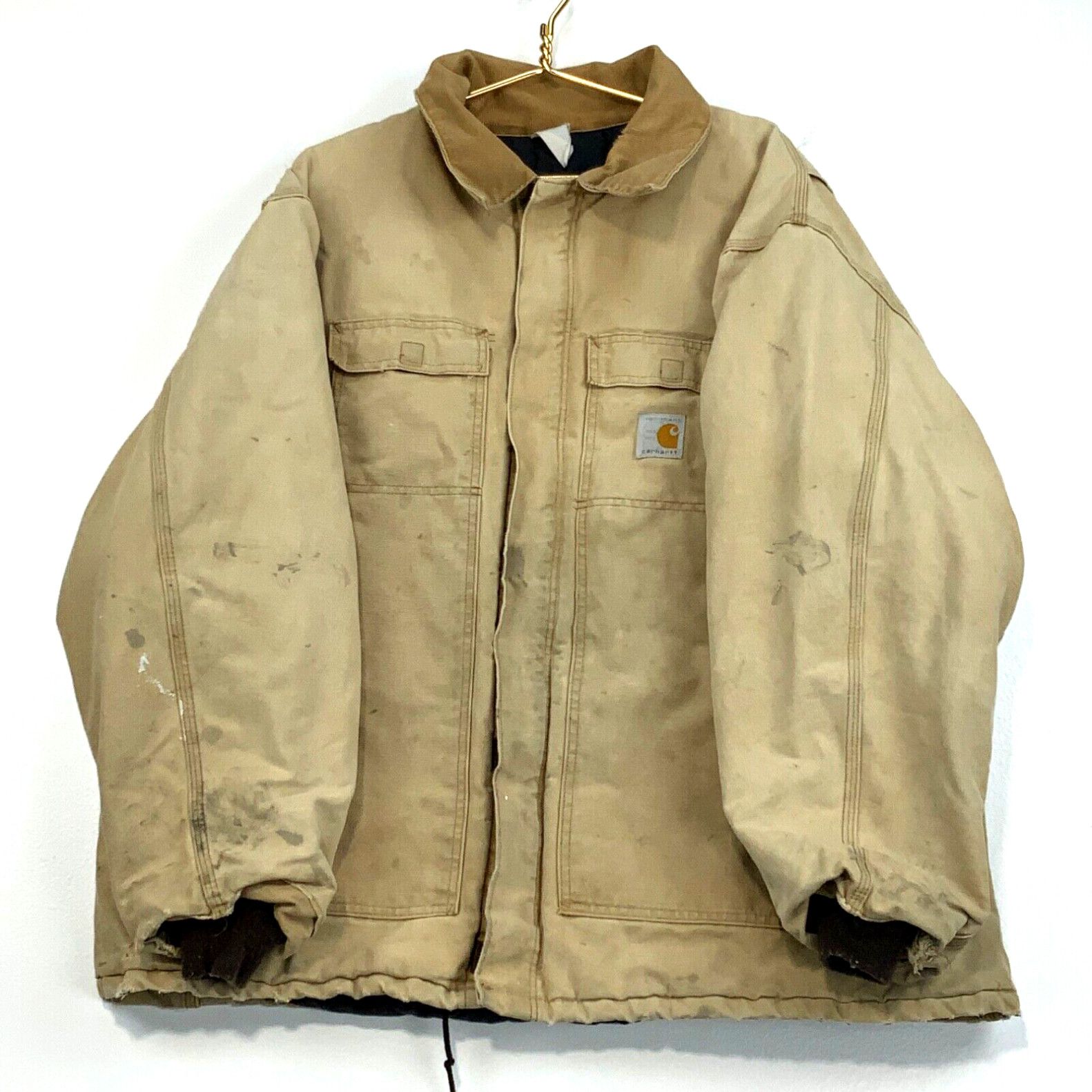 image of Vintage Carhartt Canvas Arctic Quilt Lined Work Jacket Size 2Xl Beige Workwear in White, Men's