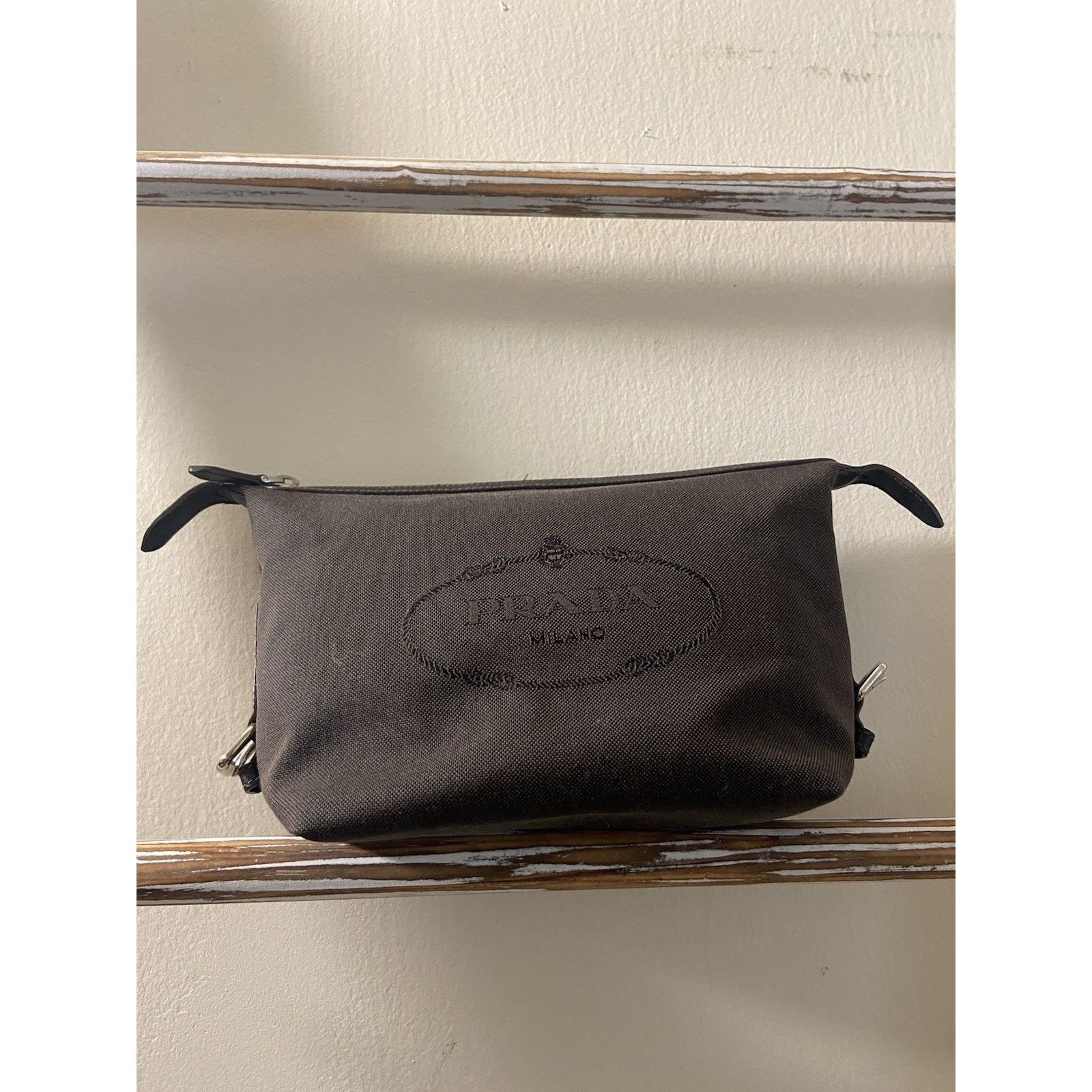 Prada Prada Canapa brown canvas leather buckle clutch pouch bag Size ONE SIZE - 1 Thumbnail