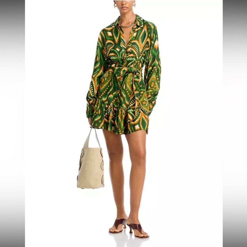Farm Rio FARM Rio Pineapple Ikat Long Sleeve Shirtdress Dress Size M / US 6-8 / IT 42-44 - 6 Thumbnail
