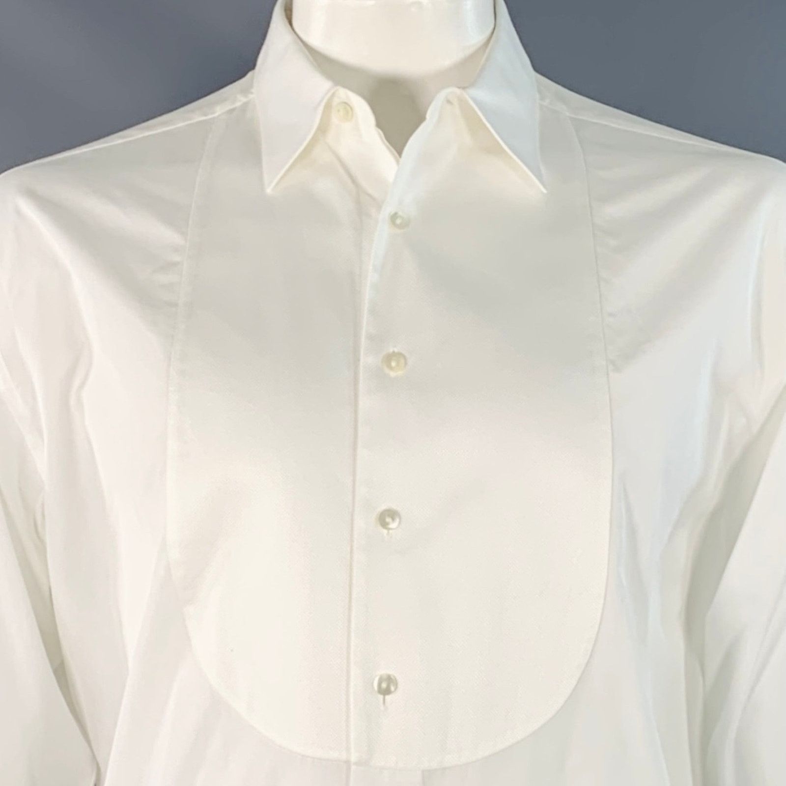 Other LORENZINI White Textured Cotton Tuxedo Long Sleeve Shirt Size 50R - 2 Thumbnail