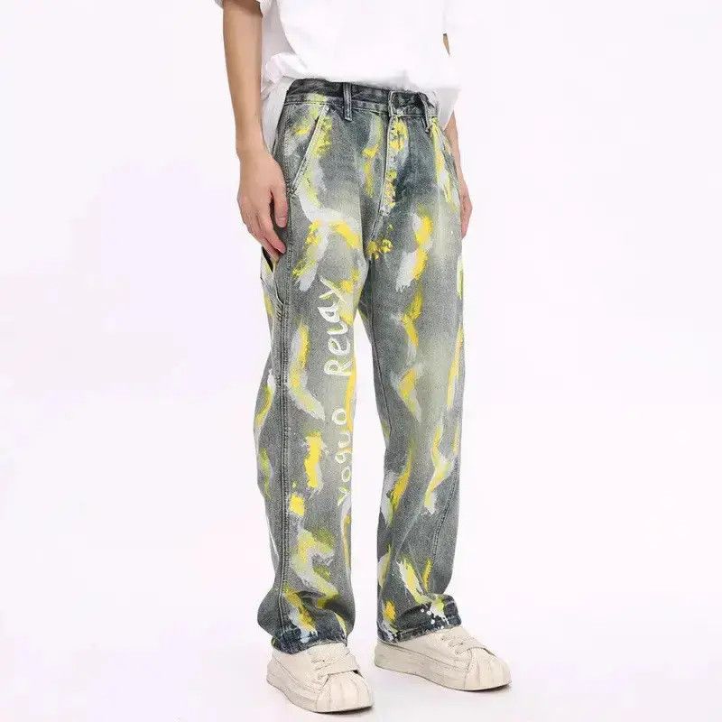 Japanese Brand Retro loose straight leg graffiti jeans Size US 32 / EU 48 - 2 Thumbnail